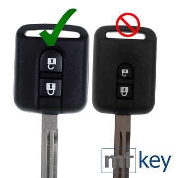 mt-key Auto Schlüssel Austausch Gehäuse 2 Tasten + Rohling + passende CR2032 Knopfzelle, CR2032 (3 V), für Nissan Qashqai Micra Note X-Trail Almera Funk Fernbedienung