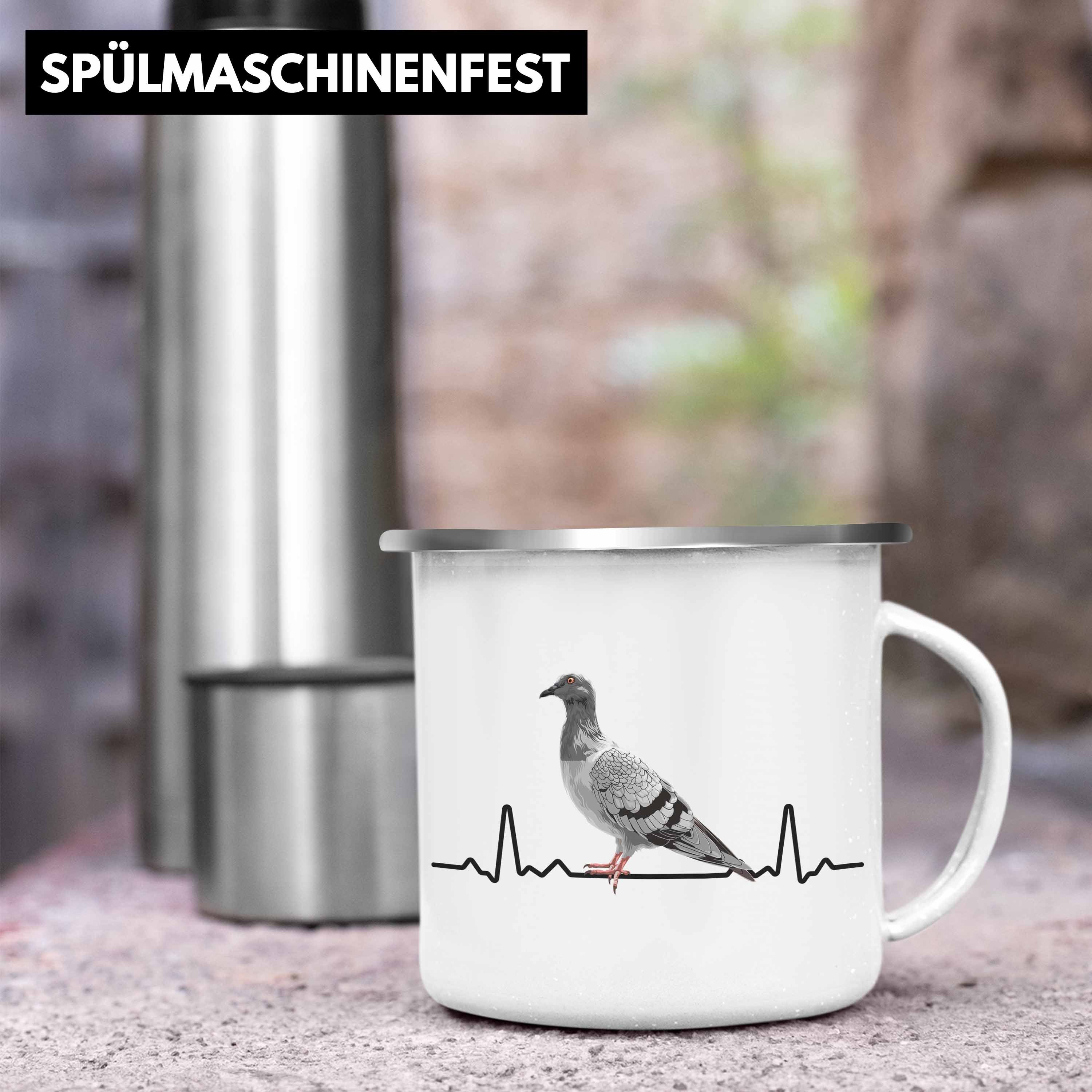 Tasse Trendation Becher Trendation - Taubenliebhaber Geschenk Thermotasse Lustiger Silber Spruch Tauben Emaille Taubenzüchter Zubehör Zaubenzucht Herzschlag Taubenflüsterer