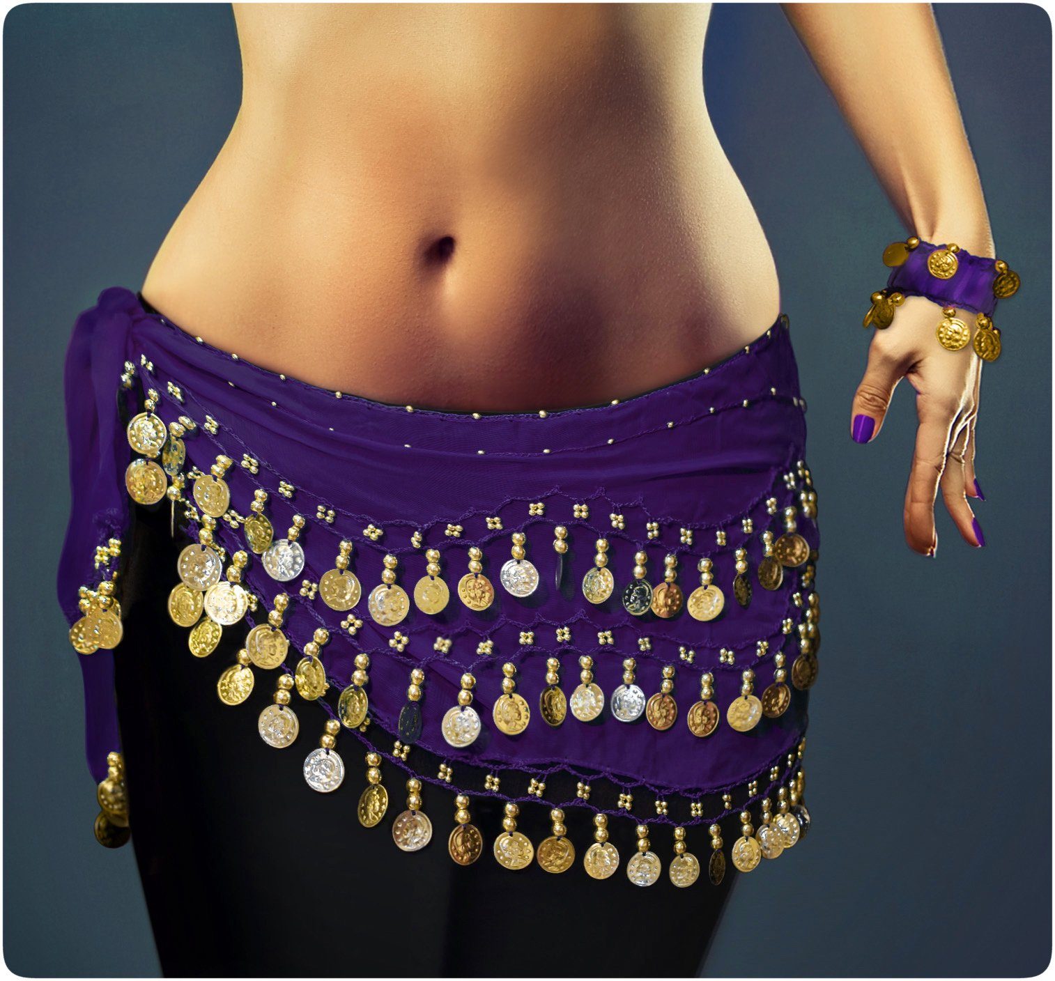 Kostüm Belly Dance Bauchtanz Kostüm in lila Hüfttuch inkl ein paar Handketten