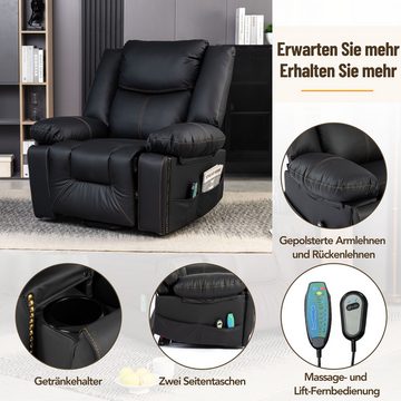 REDOM Massagesessel Relaxsessel Fernsehsessel (mit 2 Seitentaschen, 2 Getränkehaltern), mit 8-Punkt-Massage- und Heizfunktion, Stehhilfe