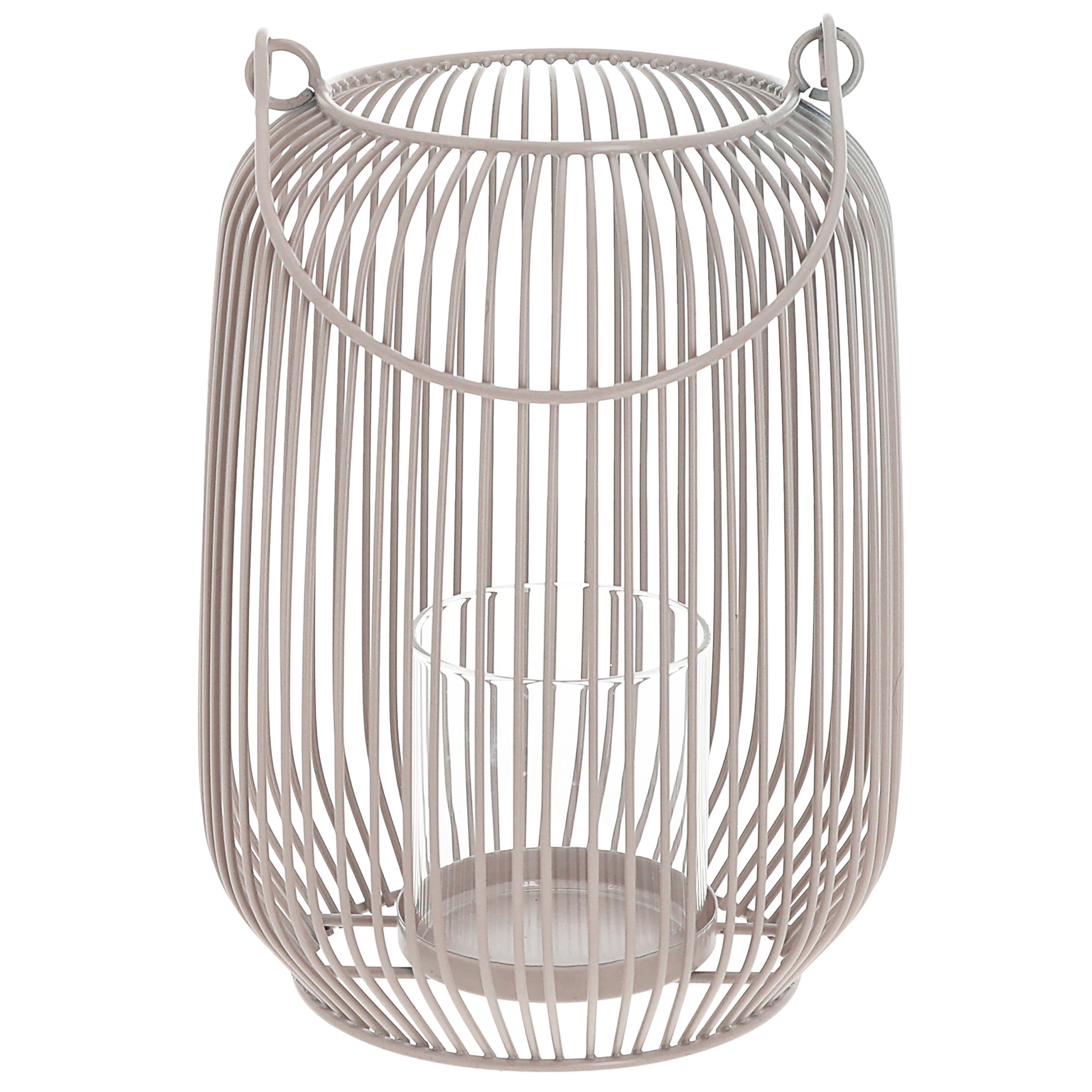 CEPEWA Kerzenlaterne Laterne oval Metallstreben grau Eisen 11,5x22cm Windlicht Henkel