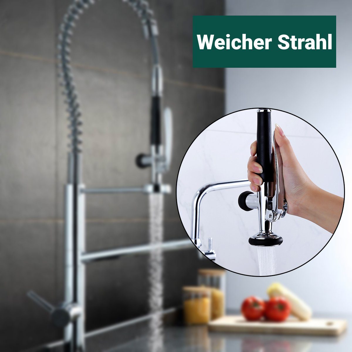 Wasserhahn Waschbecken (1-St) Hochdruck Küche Brausekopf Küchenarmatur BVSOIVIA