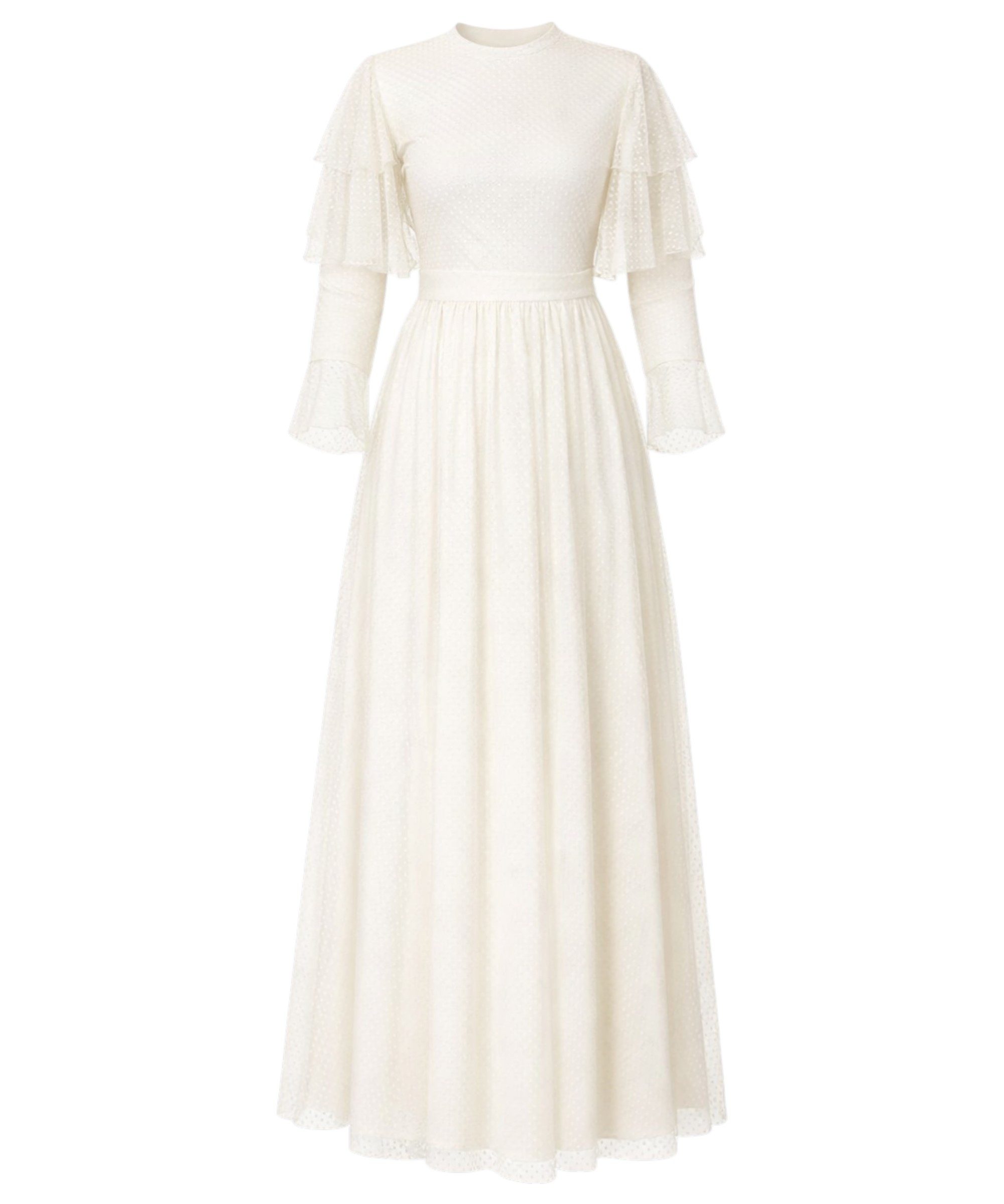 Modavitrini Tüllkleid Abendkleid Maxikleid aus gepunktetem Tüll langarm festlich elegant