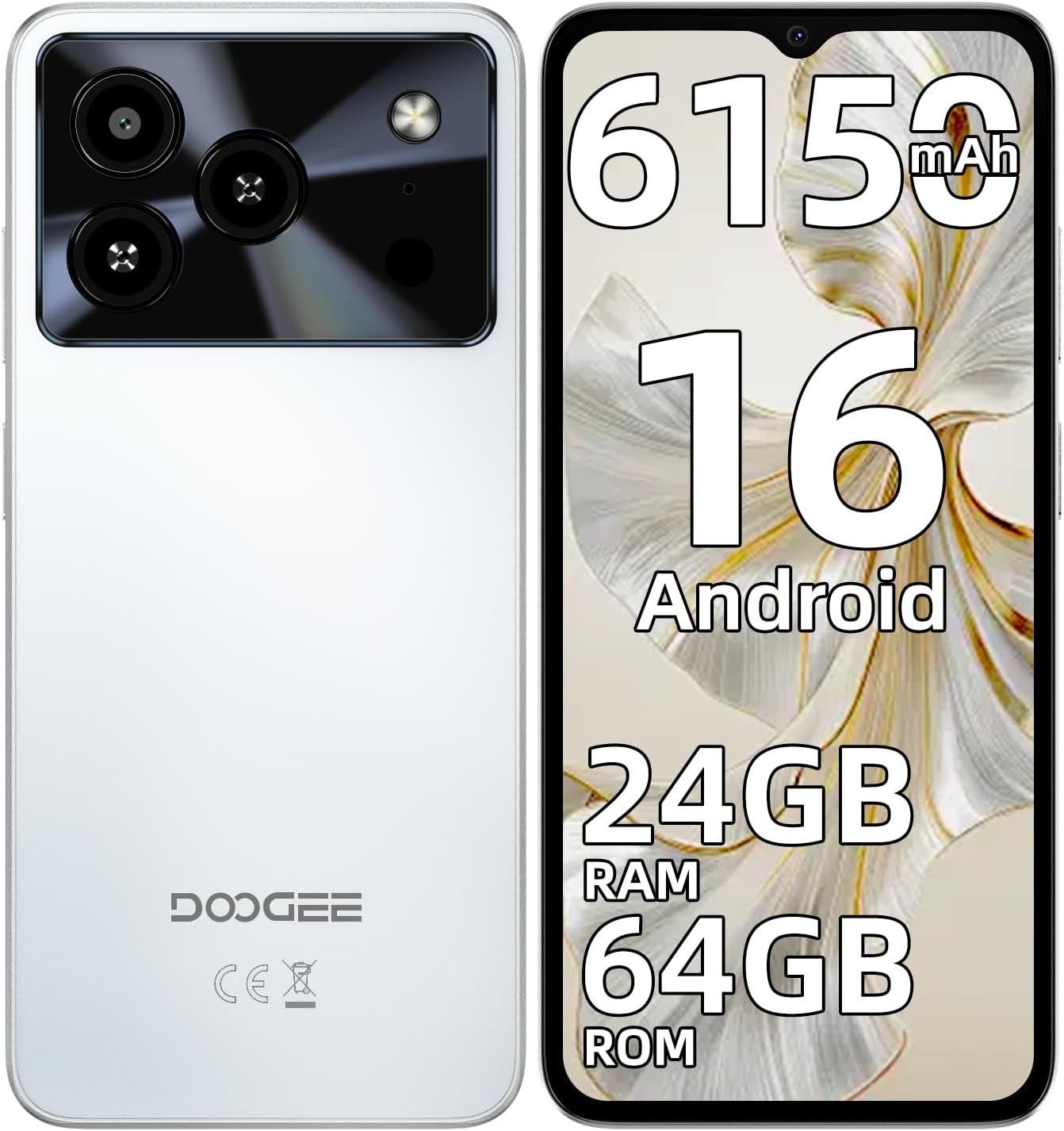 DOOGEE NOTE56 12GB RAM+64GB ROM/TF 2TB, Android 16 Smartphone (16,66 cm/6.56 Zoll, 64 GB Speicherplatz, 8 MP Kamera, 6,56 Zoll HD+ Display, 6150mAh, 4G Dual SIM, Face ID, GPS, OTG)