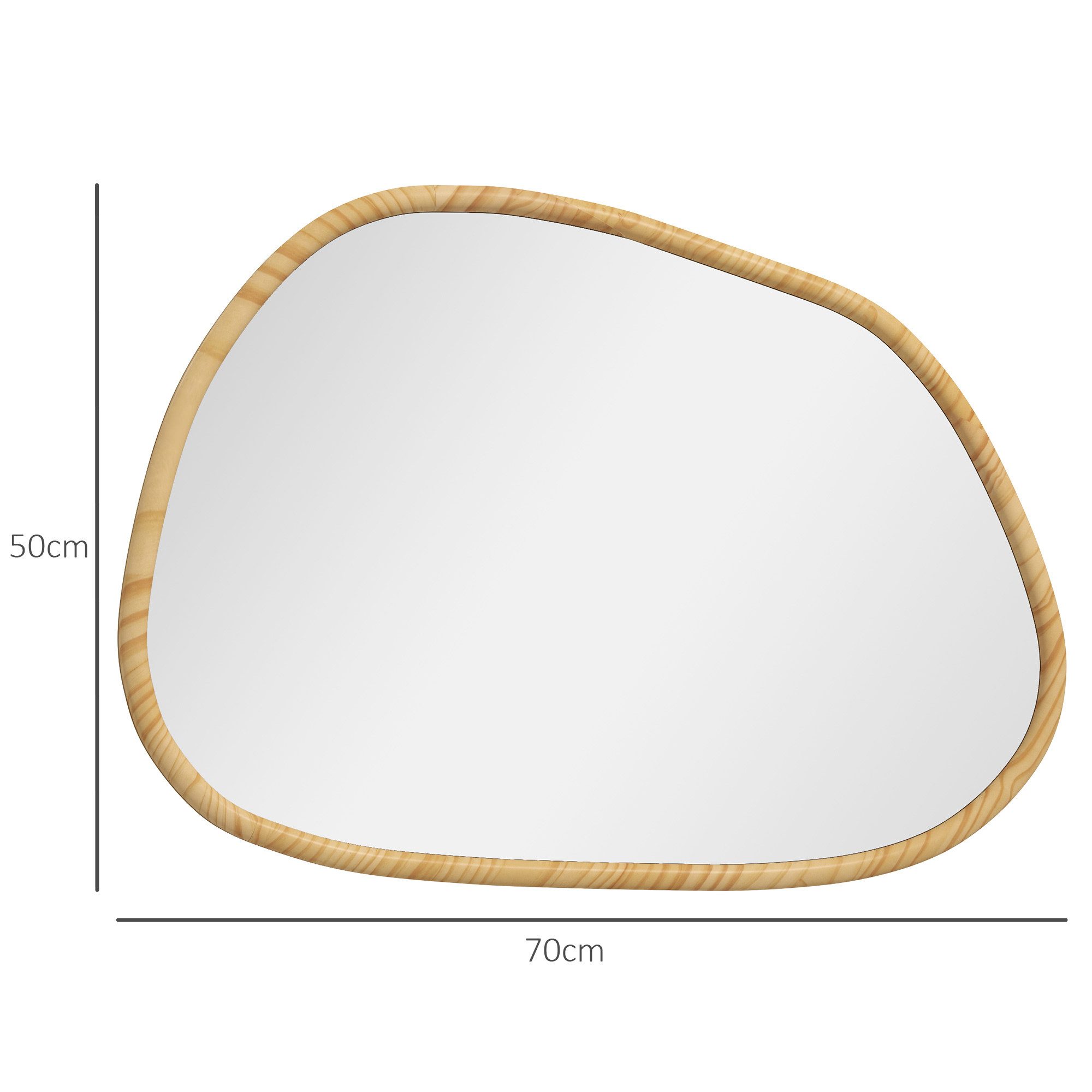 HOMCOM Wandspiegel Asymmetrisch, 70 x 50 cm Badezimmerspiegel mit Holzrahmen (Badezimmerspiegel, 1-St., Dekospiegel), für Bad, Wohnzimmer, Flur, Schlafzimmer, Natur