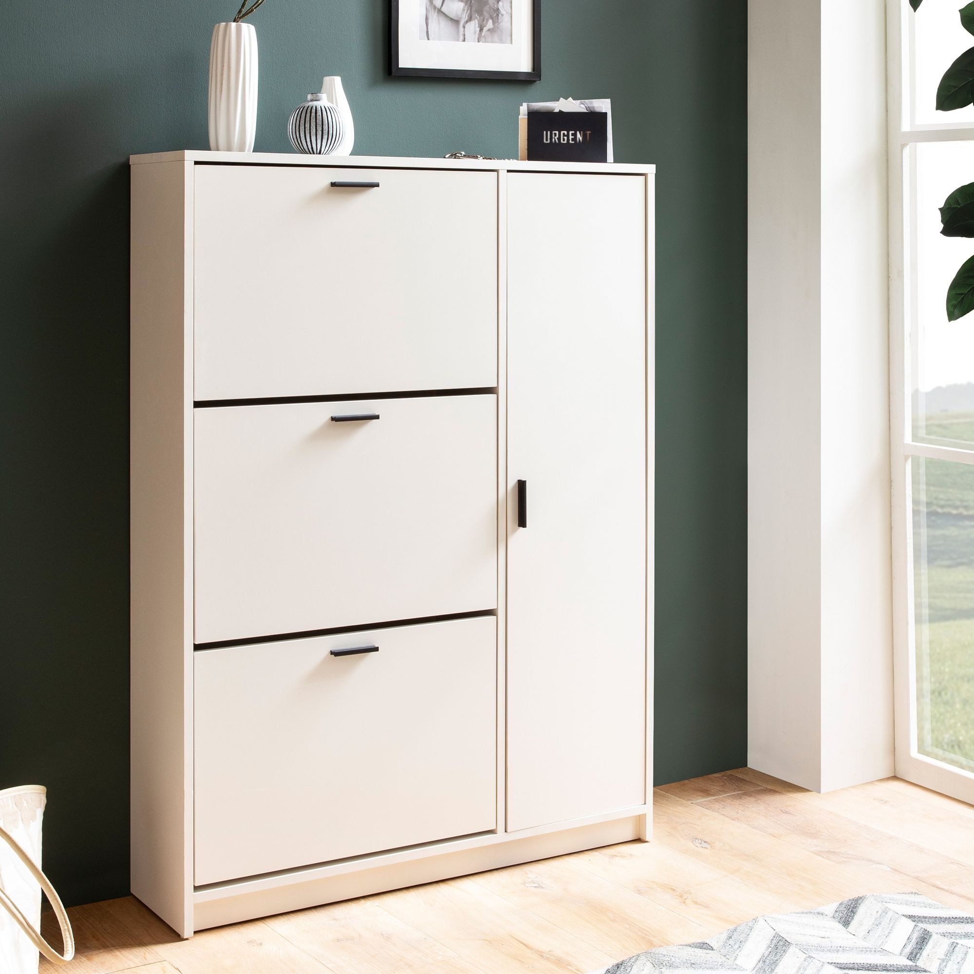 FINEBUY Schuhschrank FB102880 Schuhkipper Garderobe Weiß Schuhkommode Flurs günstig online kaufen