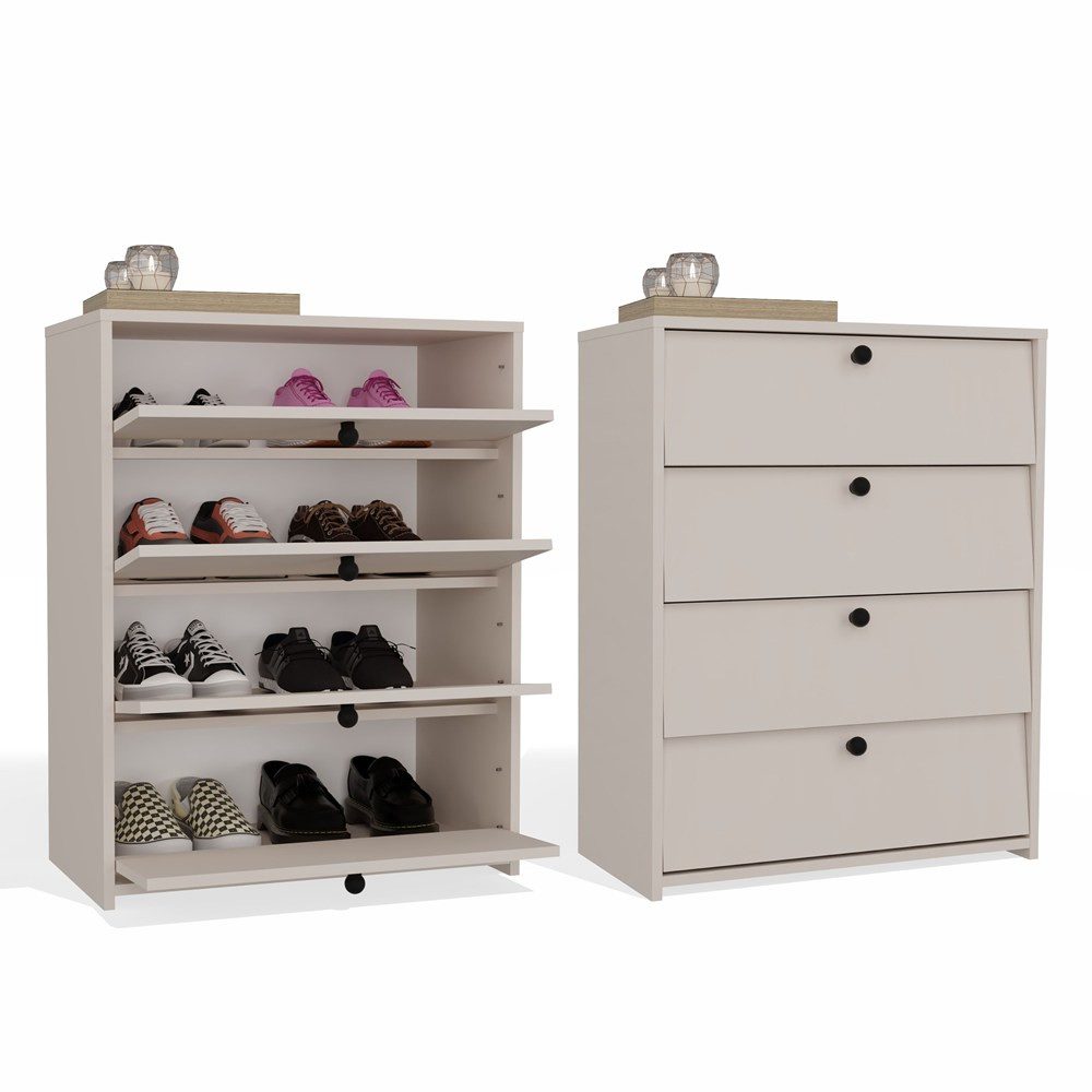 ibonto Schuhschrank Schuhkommode mit 4 Türen und 4 Fächern – Flurschrank 66 cm