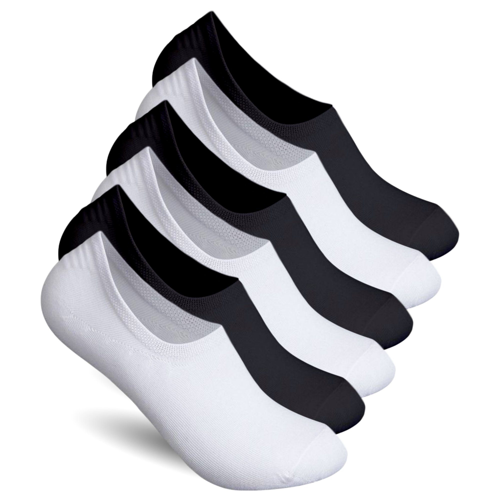 TEXEMP Füßlinge 6 - 18 Paar Invisible Sneaker Socken Damen & Herren Gekämmte Baumwolle (Packung, 6-Paar) Unsichtbar & Rutschfest in den Schuhen Schwarz-Weiß-Mix