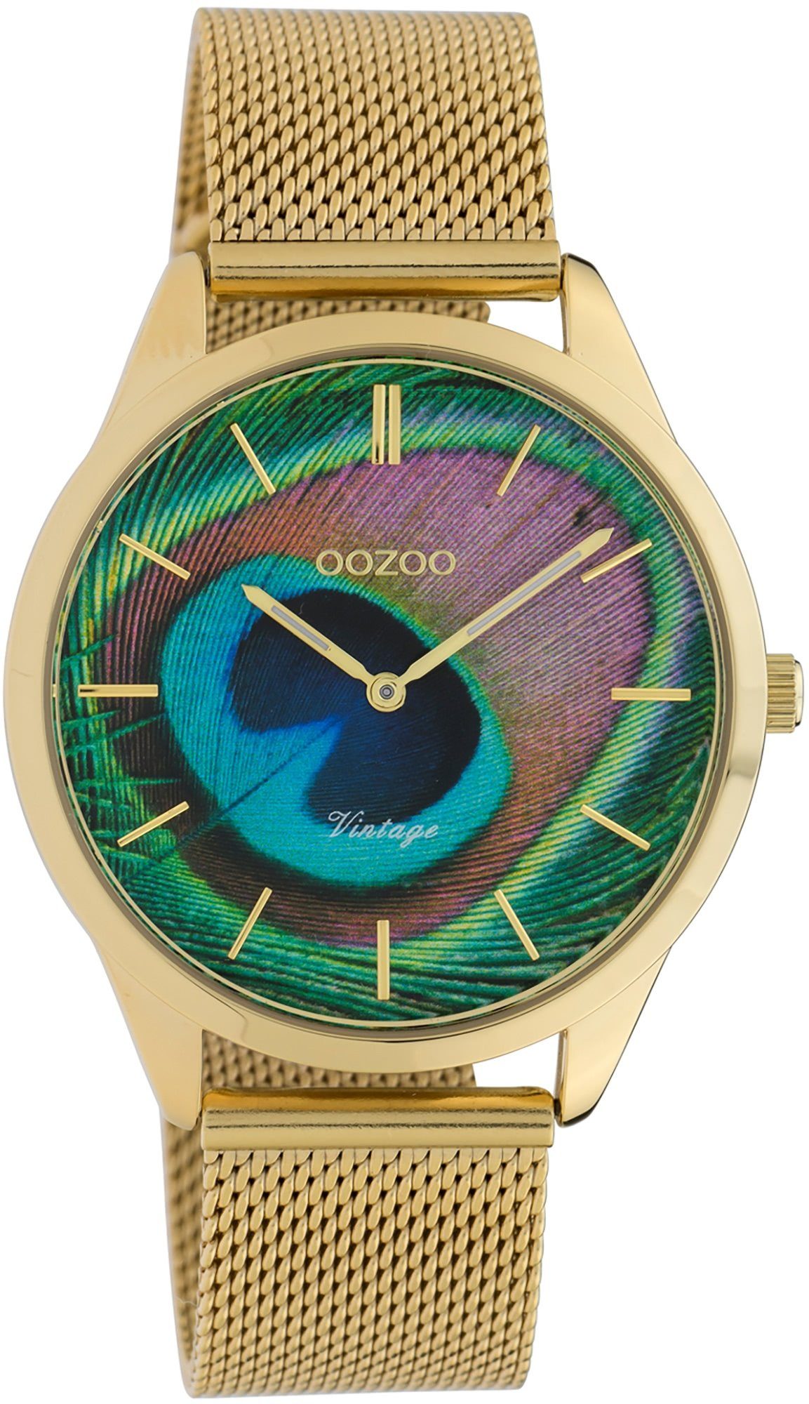 OOZOO Quarzuhr Oozoo Damen Armbanduhr gold Quarz, (Analoguhr), Damenuhr rund, mittel (ca. 38mm) Edelstahlarmband, Fashion-Style