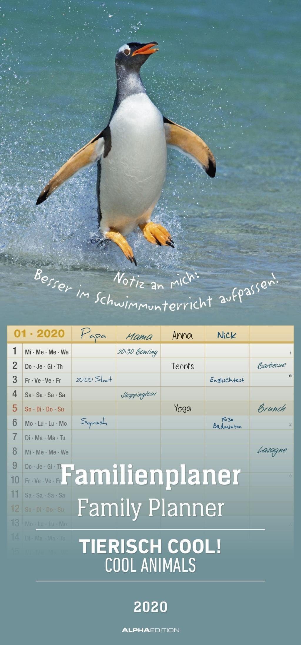 Alpha Edition Familienkalender Familienplaner Tierisch Cool! 2020