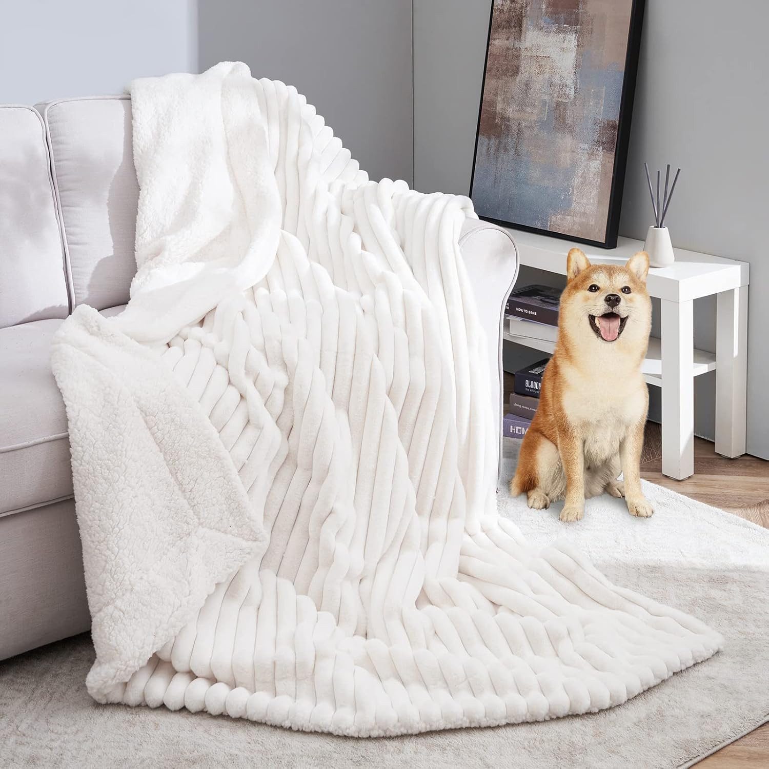 Wohndecke Kuscheldecke 150x200 weiß, Fleecedecke weich, günstig online kaufen