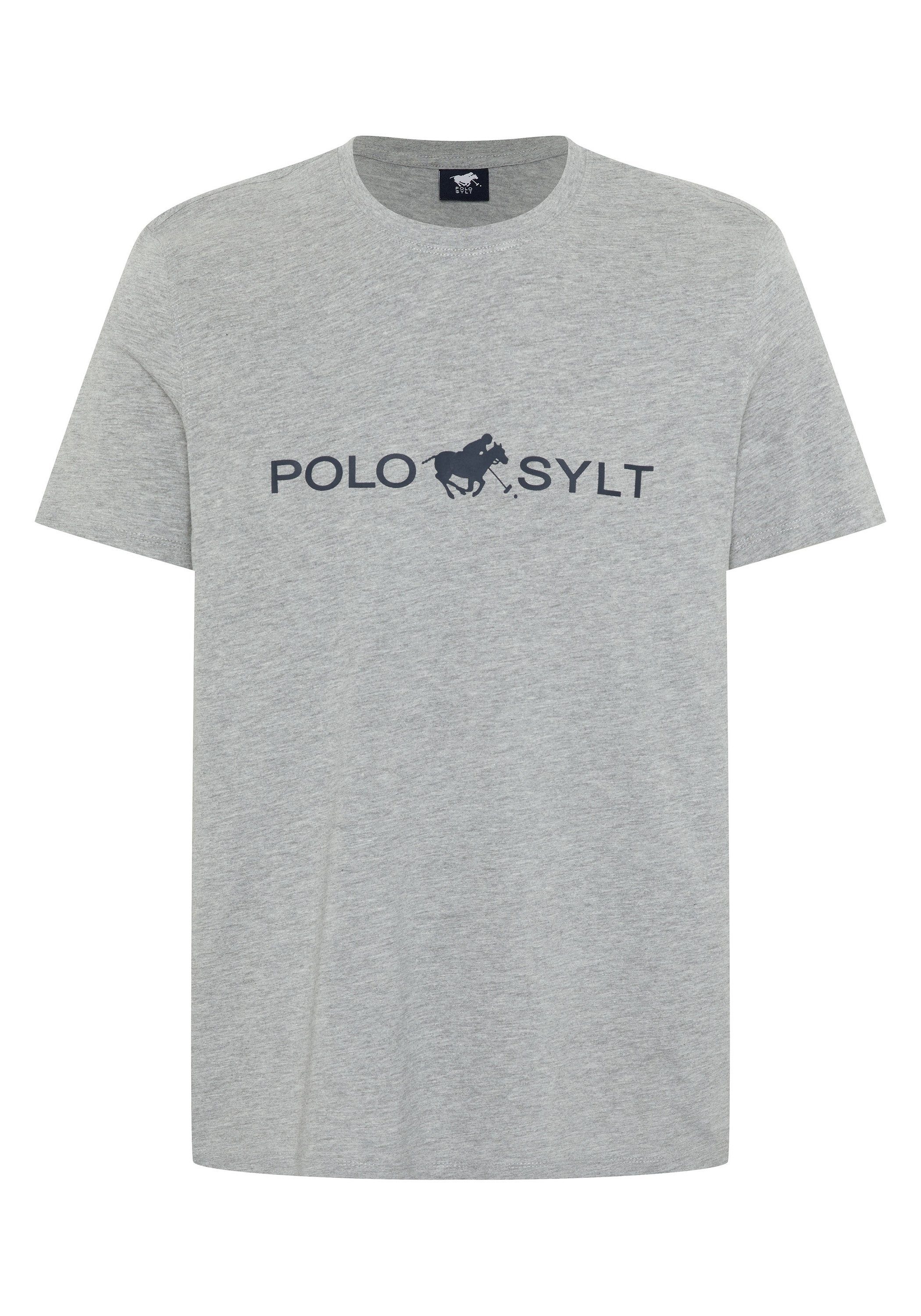 Polo Sylt Print-Shirt mit auffälligem Logo-Print 17-4402M Neutral Gray Melange