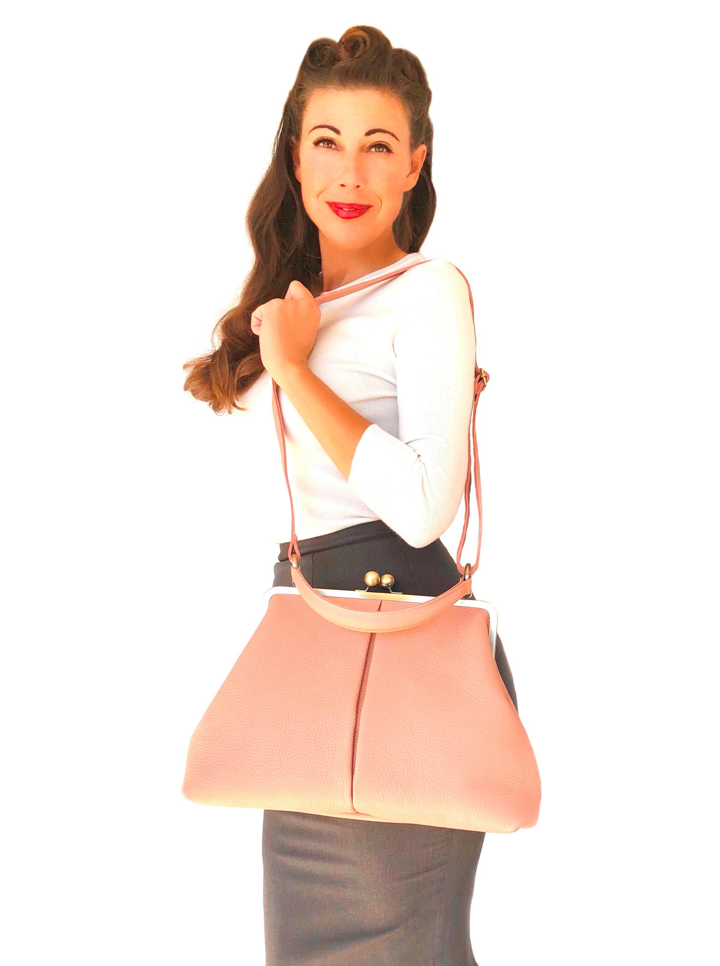 Taschenkinder Henkeltasche Vintage Leder Handtasche "Olivia", Echtes Leder, Tasche im Vintage Stil und mit Bügelverschluss