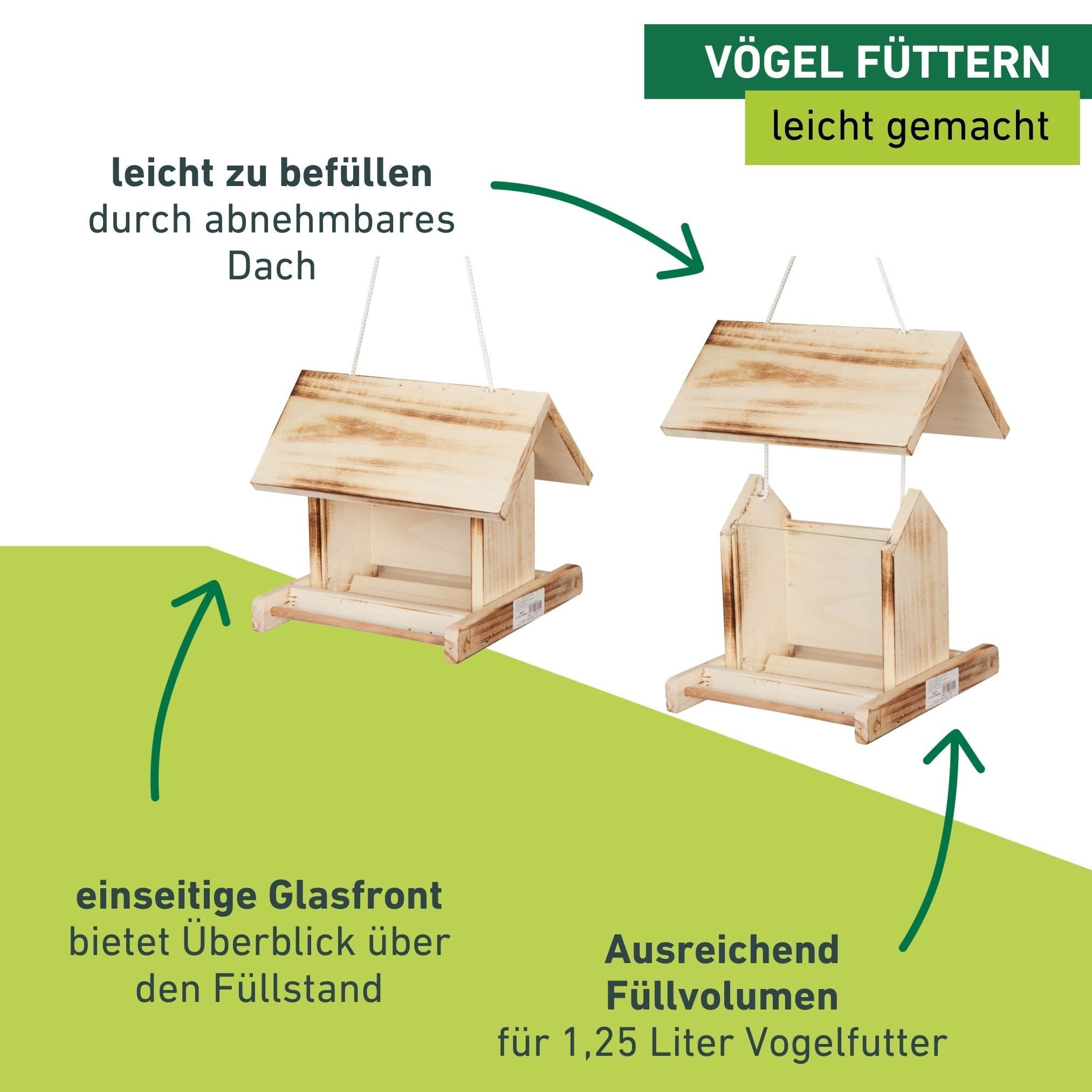 Windhager Vogelhaus Garden, Vogelfuttersilo aus Fichtenholz, Futterstation inkl. Aufhängung und Sitzstange, Füllvolumen 1,25 Liter