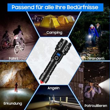 Aoucheni Taschenlampe Taschenlampe LED Aufladbar, 1500 Lumen LED Taschenlampe Extrem Hell (Mit Sicherheitshammer, Zoombar, wasserdicht, 5 Modi), für Camping, Wandern, Outdoor, Notfäll