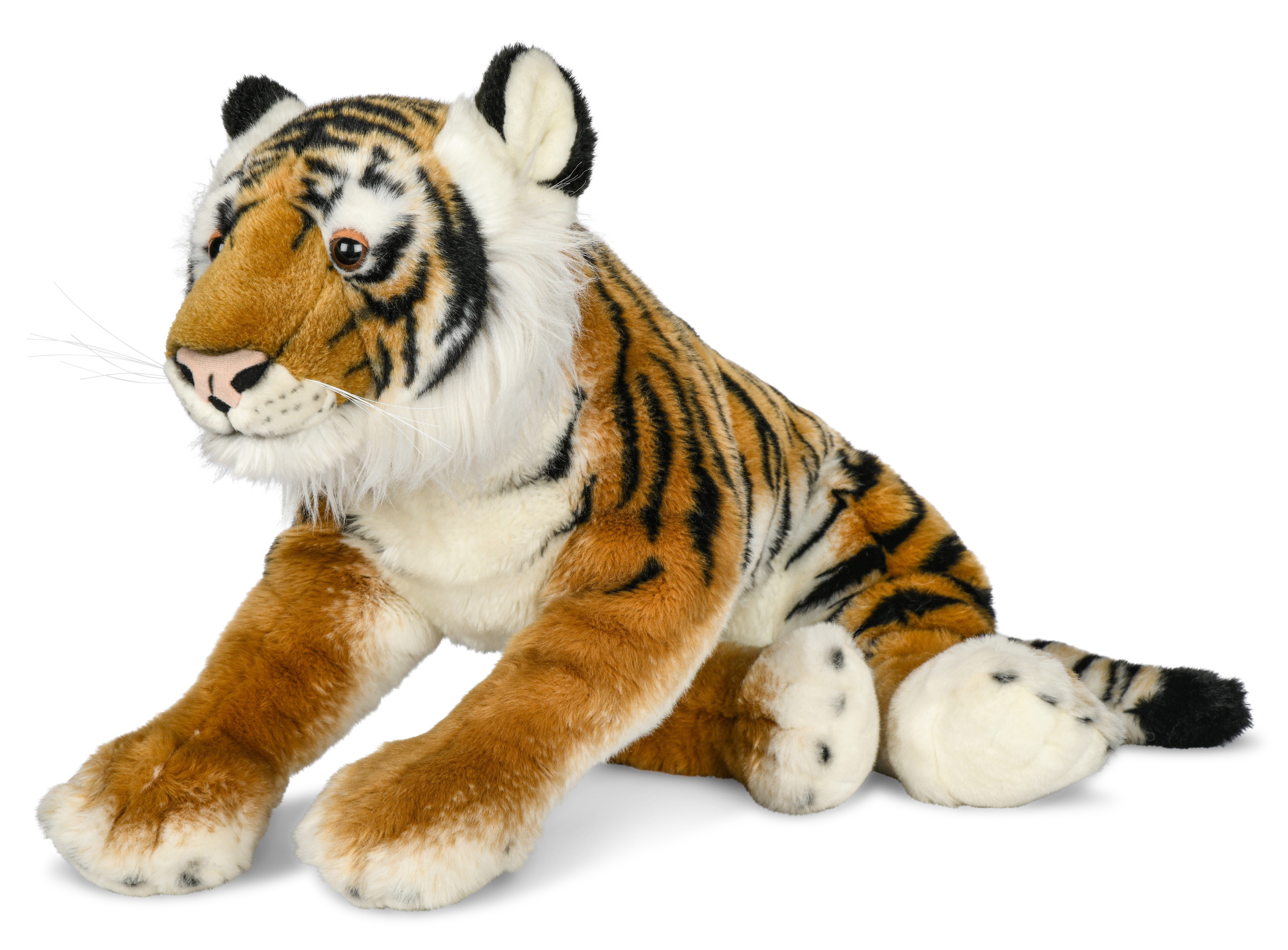 Uni-Toys Kuscheltier Tiger, liegend - 75 cm (Länge) - Plüsch-Wildtier - Plüschtier, zu 100 % recyceltes Füllmaterial