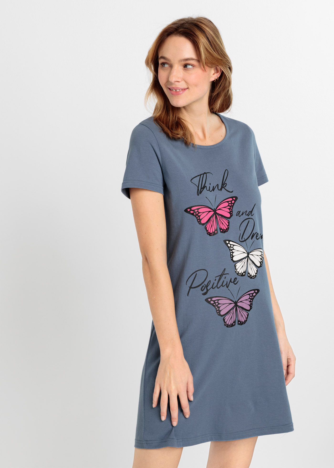 bonprix Nachthemd aus reiner Baumwolle, mit kurzem Arm, Frontdruck