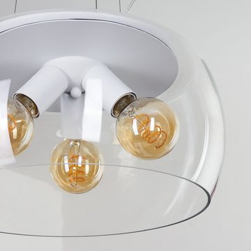 hofstein Hängeleuchte »Tiago« runde Pendellampe aus Metall in weiß, ohne Leuchtmittel, Retro Look, mit transparenten Glasschirmen, 3xE27, Höhe max. 150cm