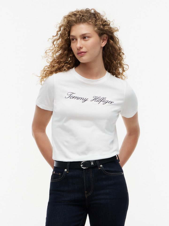 Tommy Hilfiger T-Shirt NOS SCRIPT REGULAR C-NK SHORT SLEEVE mit Rundhals und kontrastfarbener Stickerei, Regular Fit