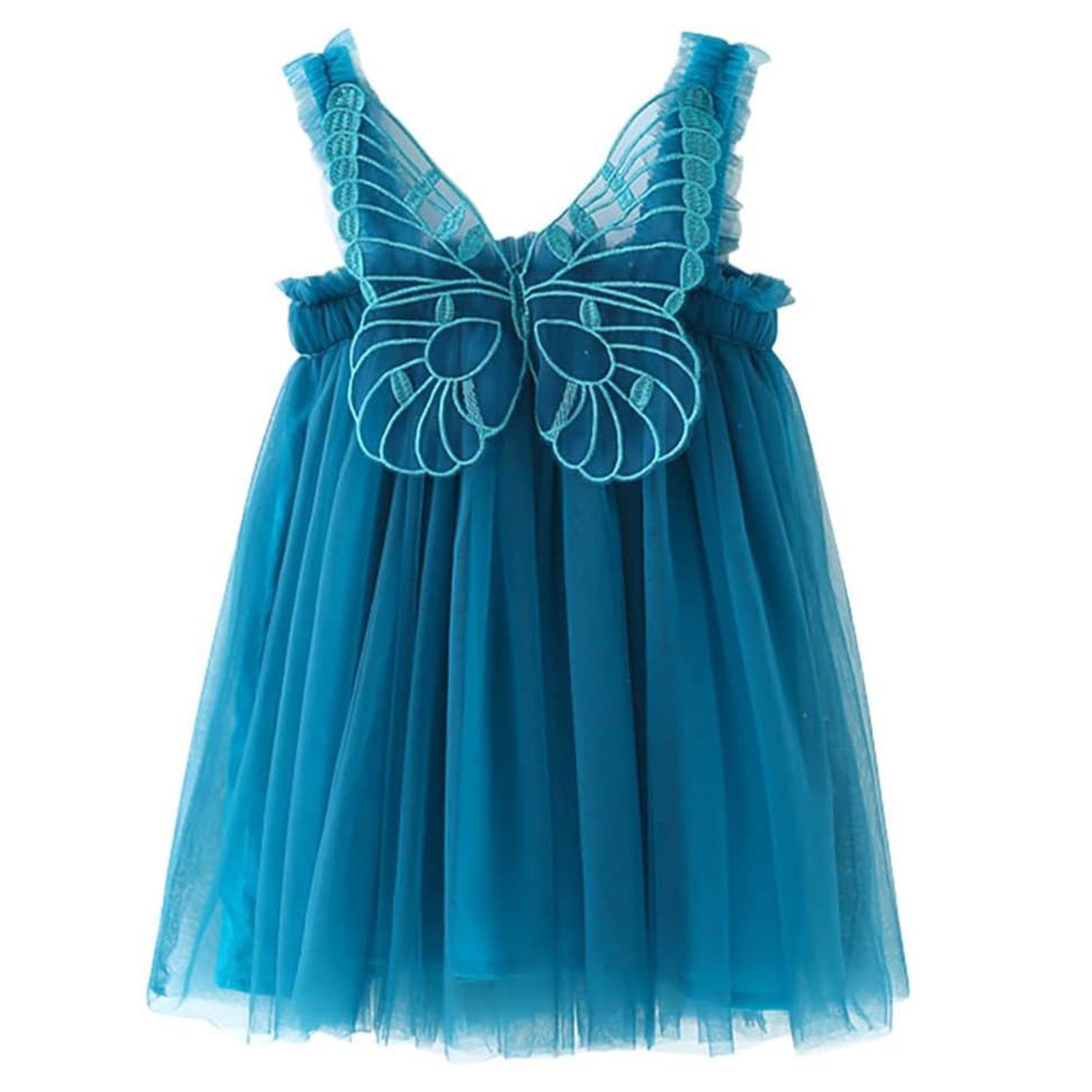 Refttenw Abendkleid Prinzessin Tüllkleid Ärmellos Schmetterling Partykleid Blumenmädchenkleider Taufkleid Tutu