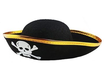 Das Kostümland Kostüm Piratenhut mit Totenkopf für Kinder - Schwarz Gold