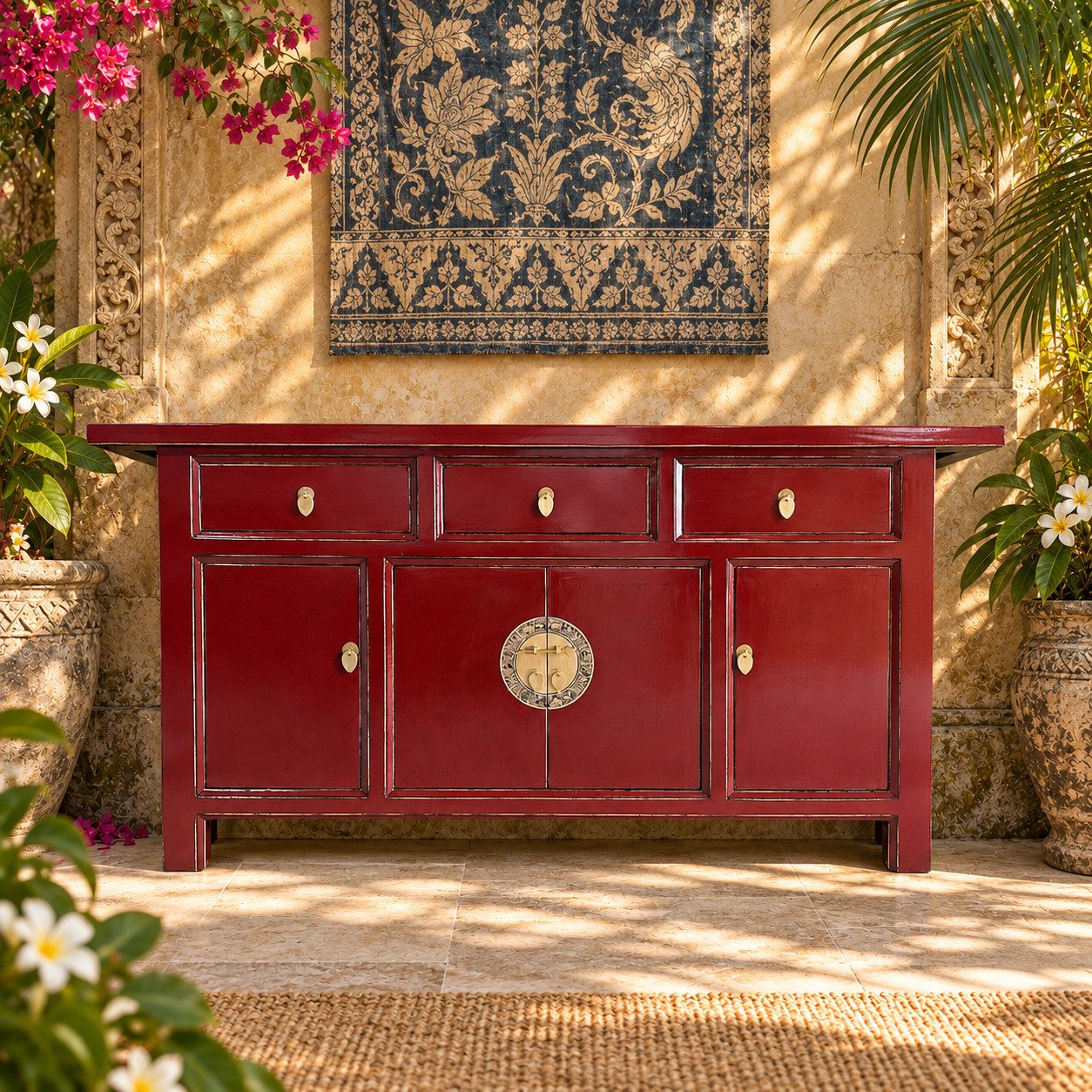 OPIUM OUTLET Sideboard Kommode Schrank Asia Möbel komplett montiert (asiatisch chinesisch orientalisch, aus Holz, Schrank Hochzeitsschrank Anrichte Büffet Vitrine), B x T x H: 170 x 45 x 85 cm, dezenter Vintage-Stil