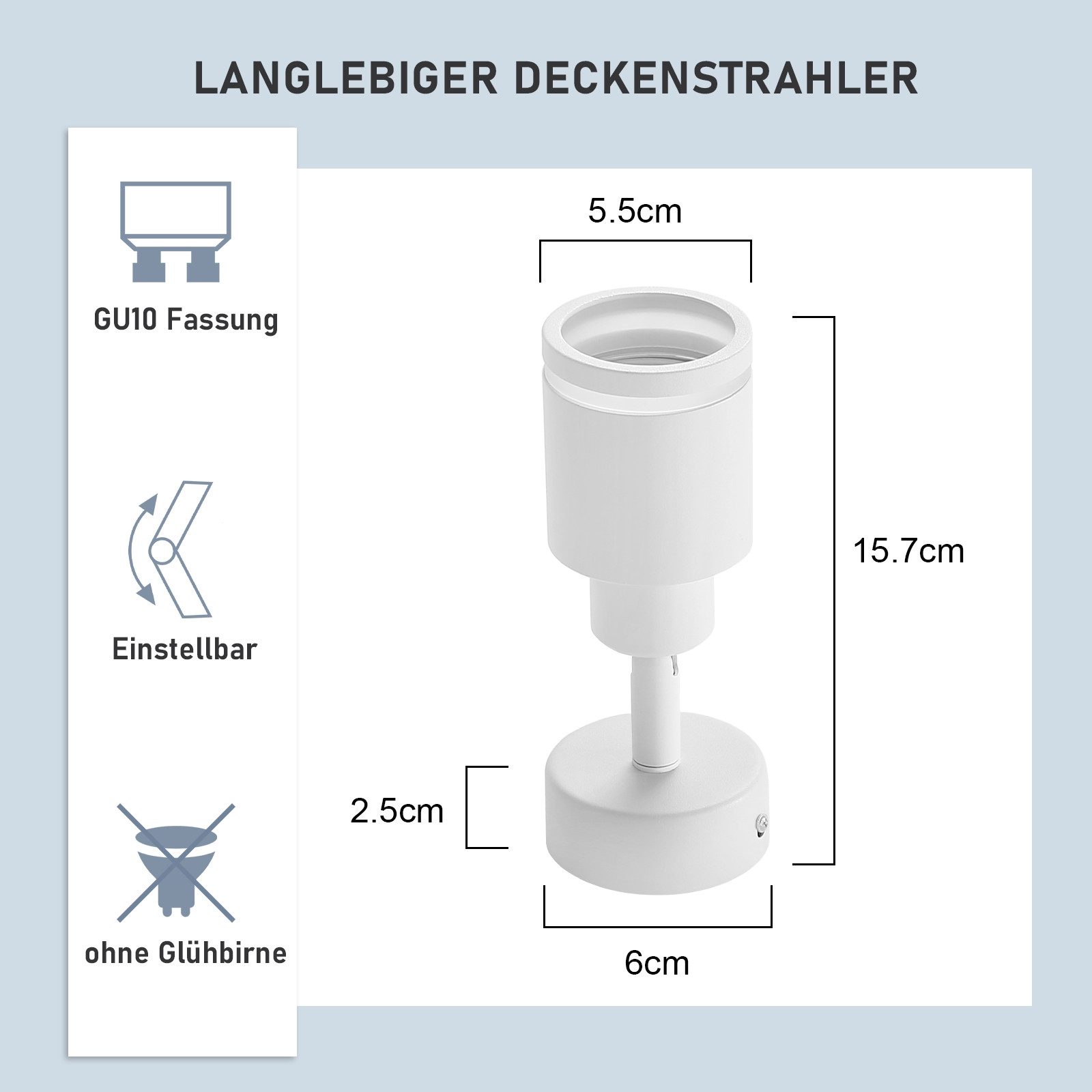 ZMH Deckenstrahler 1 Flammig Schwenkbar 355° Modern Deckenleuchte für Büro Wohnzimmer, Einfache Installation, ohne Leuchtmittel, 180° Drehbar GU10 Wandstrahler für Wohnzimmer