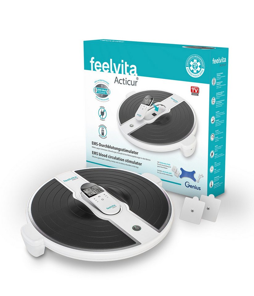 Genius EMS-Fußmassage-Gerät Feelvita Acticur EMS-Durchblutungsstimulator, kabellos, (Set 11-tlg), Kombiniert EMS- und TENS-Technologie zur gezielten Behandlung
