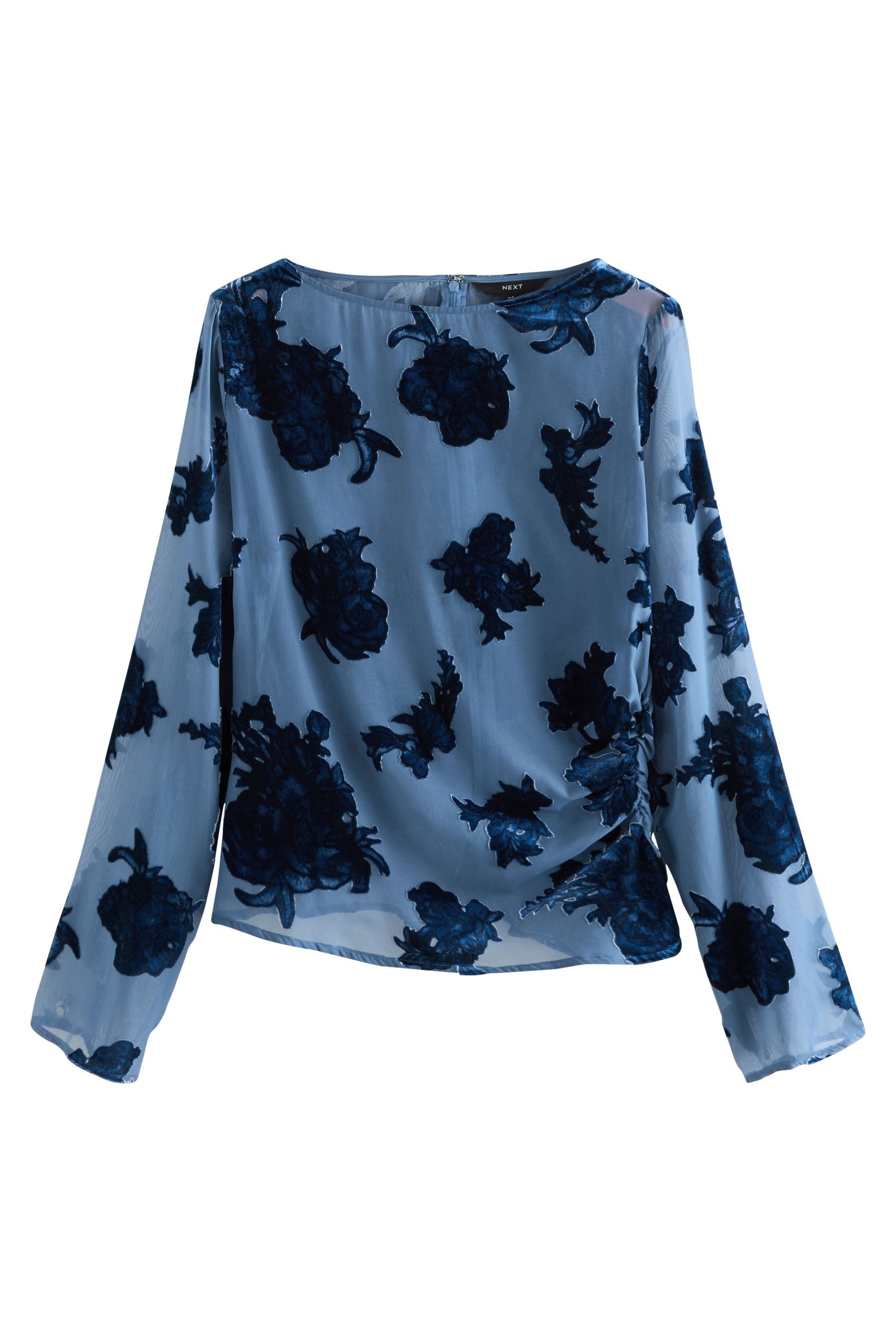 Blusenshirt Transparentes Langarmoberteil mit Samtbeflockung