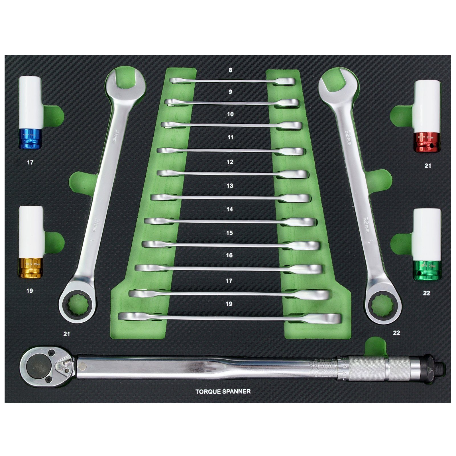 Werkzeugset Profi Werkstattwagen Einlage Knarren-Ring-Maulschlüssel-Satz