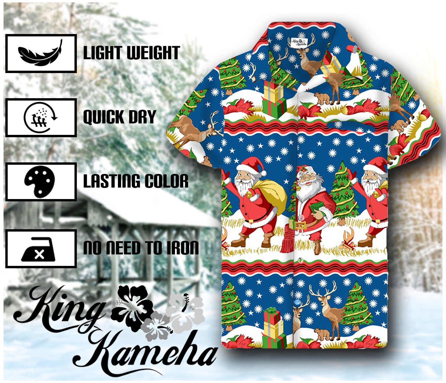 King Kameha Hawaiihemd Christmas Border Print Funky Hawaii-Hemd Kurzarm Front-Tasche Unisex