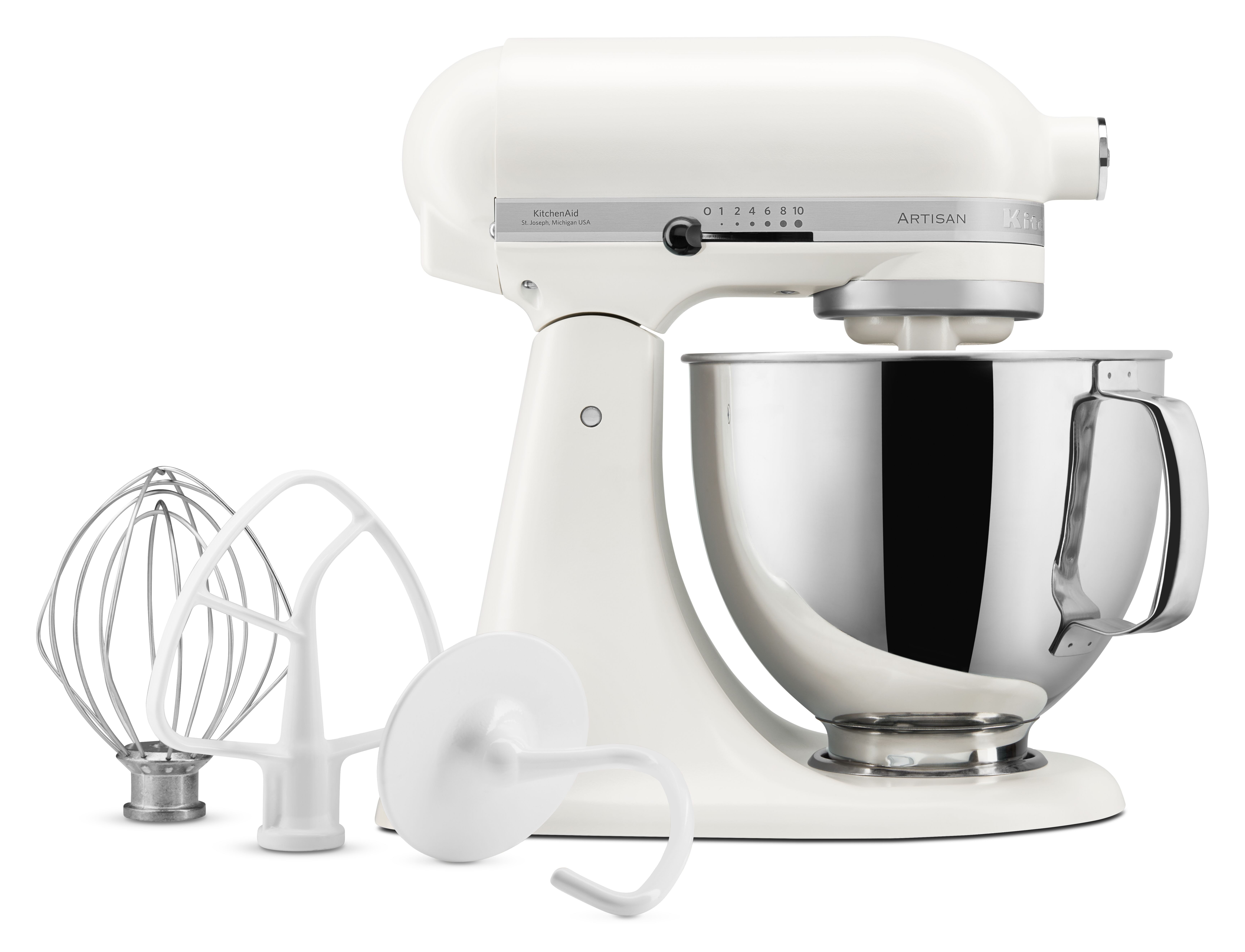 KitchenAid Küchenmaschine 5KSM125EPL+5KSM5GB+5KSMFGCA, 300 W, 4,8 l Schüssel, Set aus Küchenmaschine mit Glasschüssel und Fleischwolf – Bild 4 von 5
