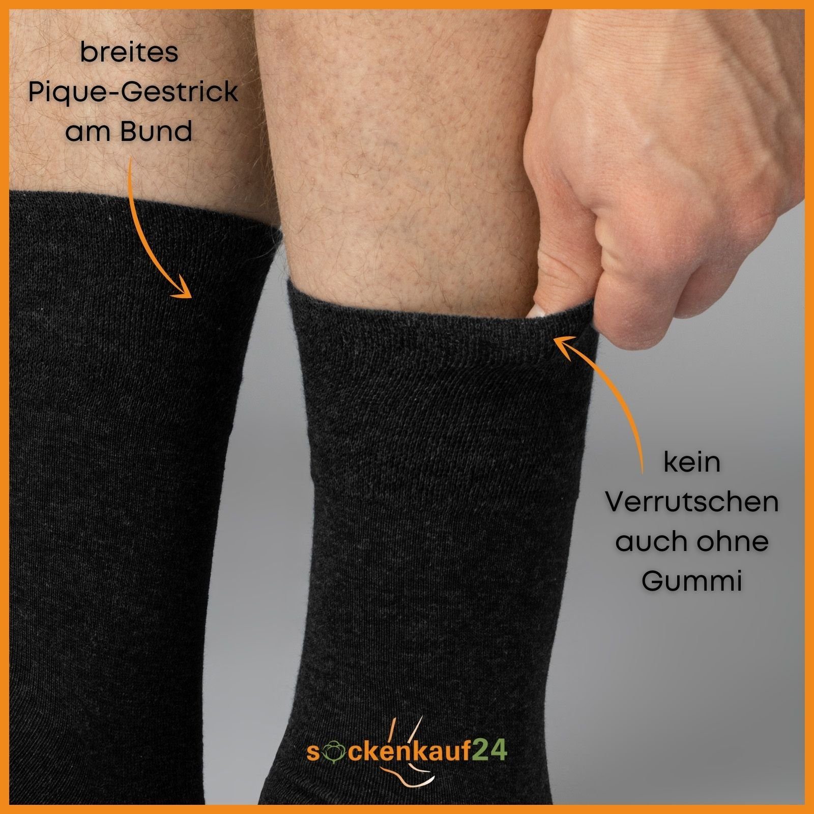sockenkauf24 Gesundheitssocken 6 Paar Herren Socken geeignet & Naht ohne und Damen Schwarz Gummibund Diabetiker WP ohne