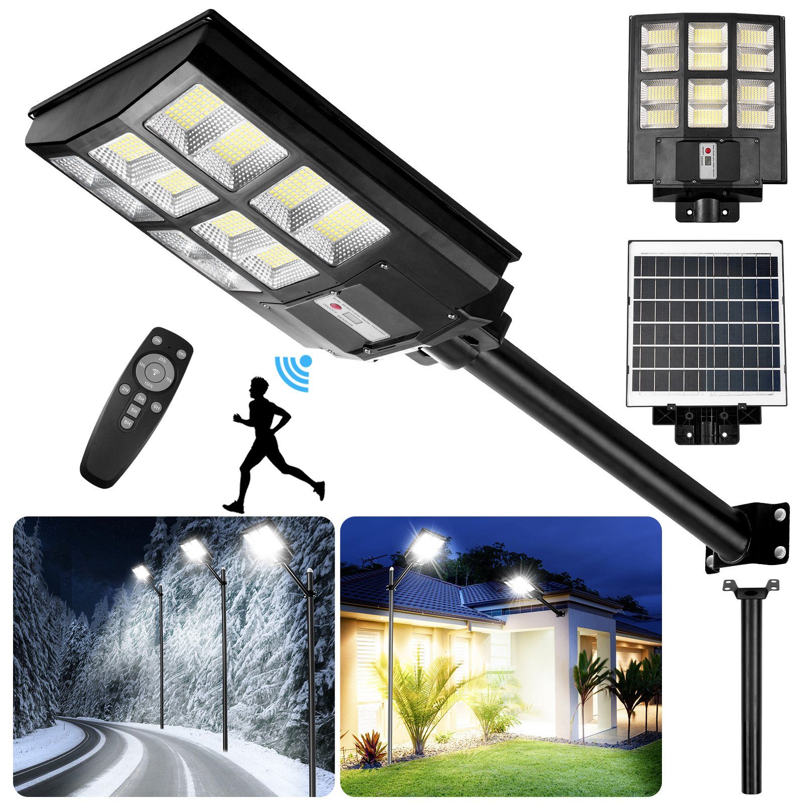 MUPOO LED Solarleuchte Dämmerung LED Solar LED 6500K Straßenlaterne, Straßenlaterne, 576/864/1152pcsLED, Weiß IP65, LED Morgengrauen mit Solar Bewegungsmelder, Feststehend 40000-80000lm, Wandleuchte zum LED