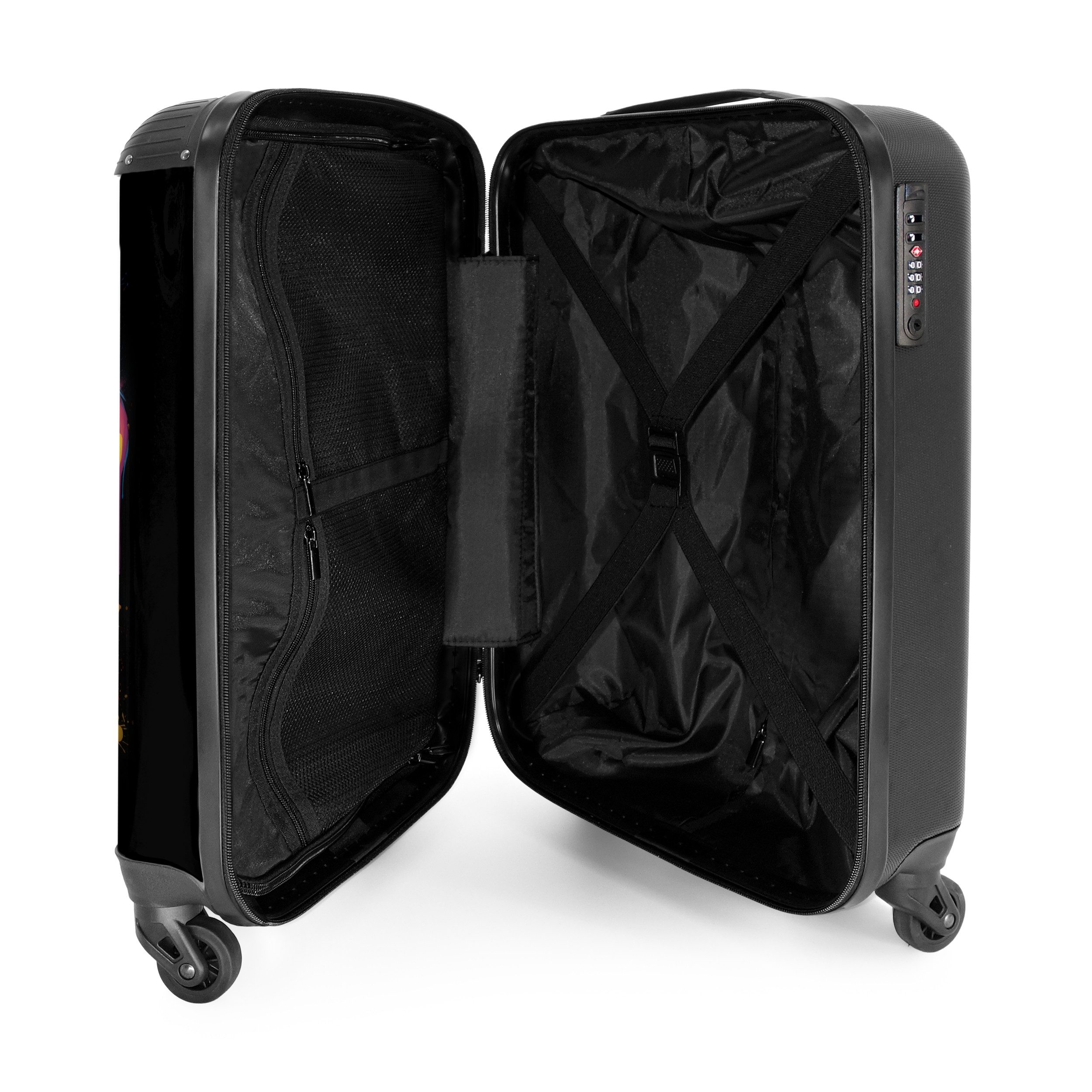NoBoringSuitcases.com© Hartschalen-Trolley Hund als bunte Graffiti-Kunst 55x35x20cm, Reisetasche mit Rollen, Koffer Handgepäck Flugzeug – Bild 4 von 5