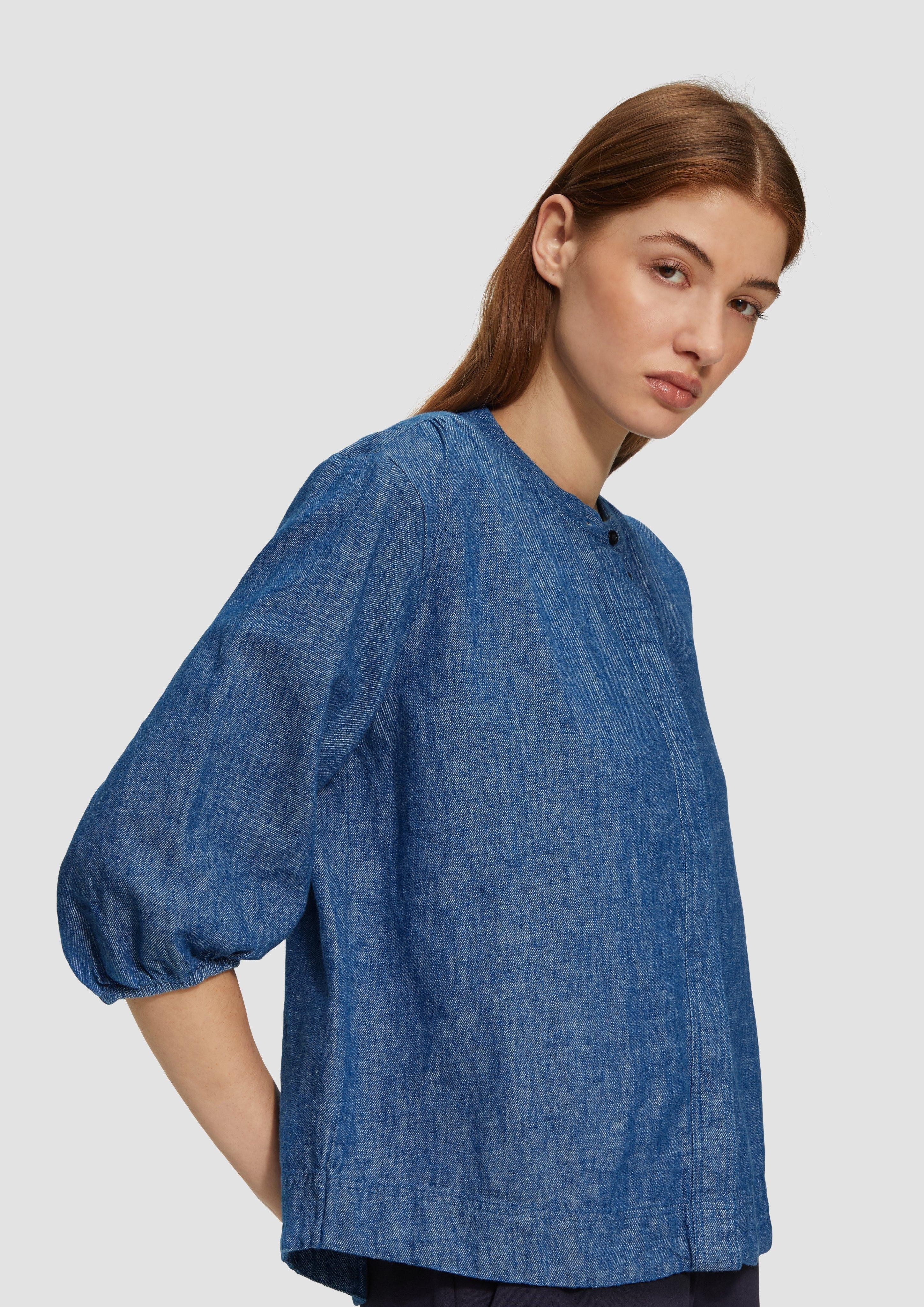 Langarmbluse Relaxed-Fit-Bluse aus Leinenmix mit Raff-Details
