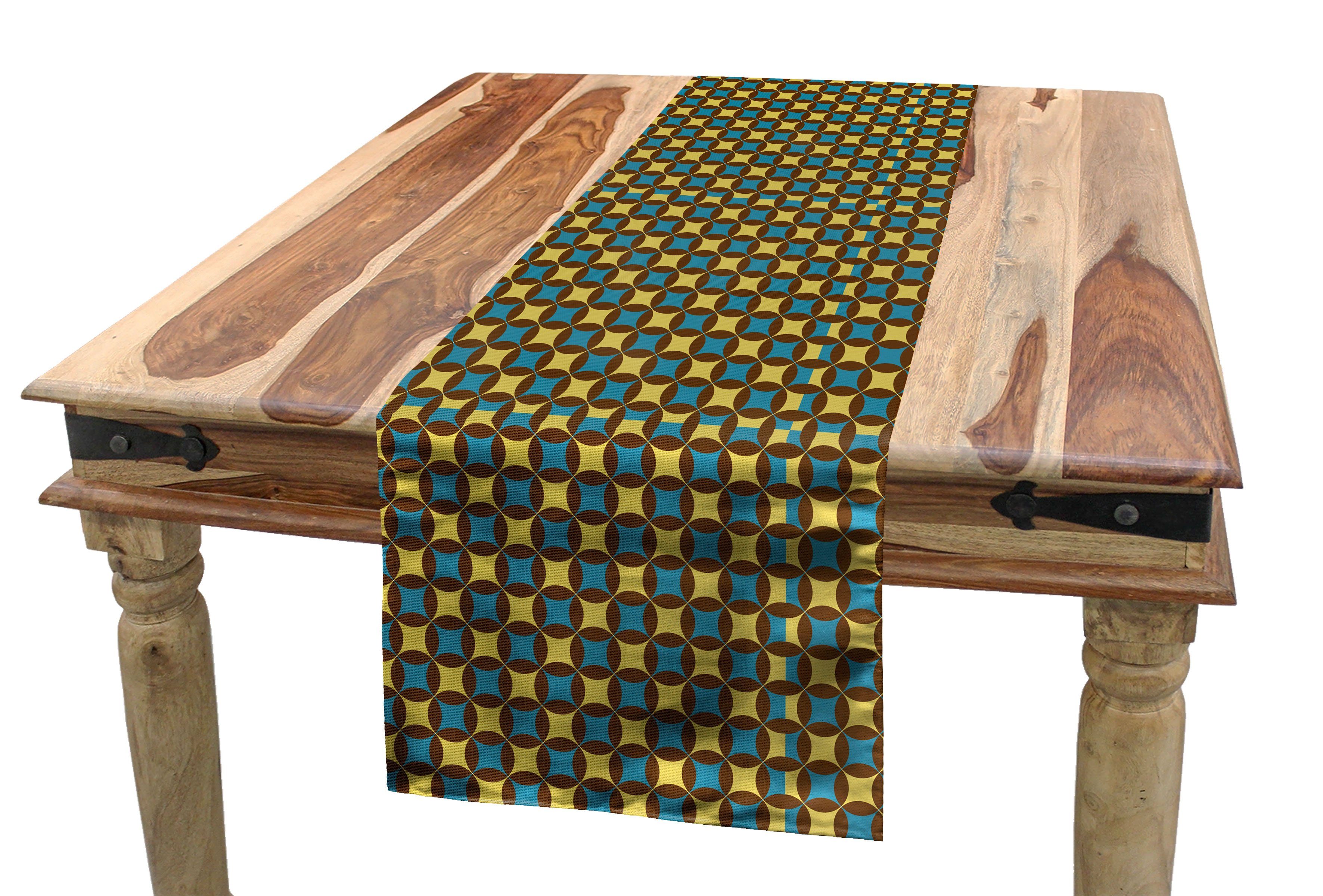 Abakuhaus Tischläufer Esszimmer Küche Rechteckiger Dekorativer Tischläufer, Retro Geometric Tile 70er Jahre Stil