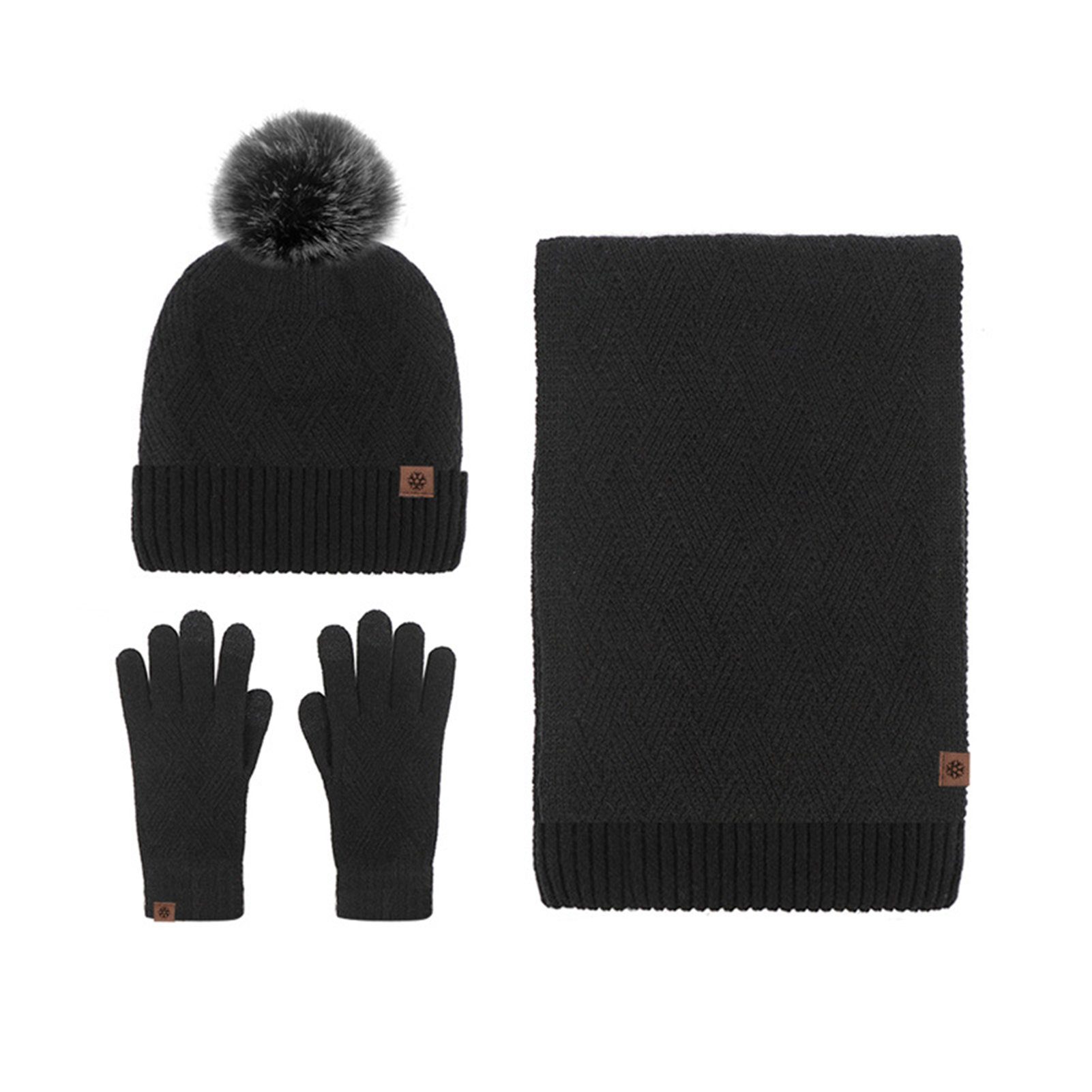 Rutaqian Beanie 3 in 1 Winter Warm Beanie Handschuh Und Lang Schal StrickmüTze Set (kältebeständiges, warmes Fleece-Set, MüTze Schal Handschuhe Damen Set) für Damen