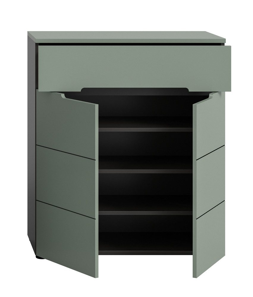 xonox.home Sideboard Schuhschrank, Kommode Canu, Smoke Green / Basalt grau, 80 cm