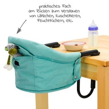 Fillikid Hochstuhl Mint Melange, Faltbarer Tischsitz Baby Sitzerhöhung Kinder Reisehochstuhl mit Tasche