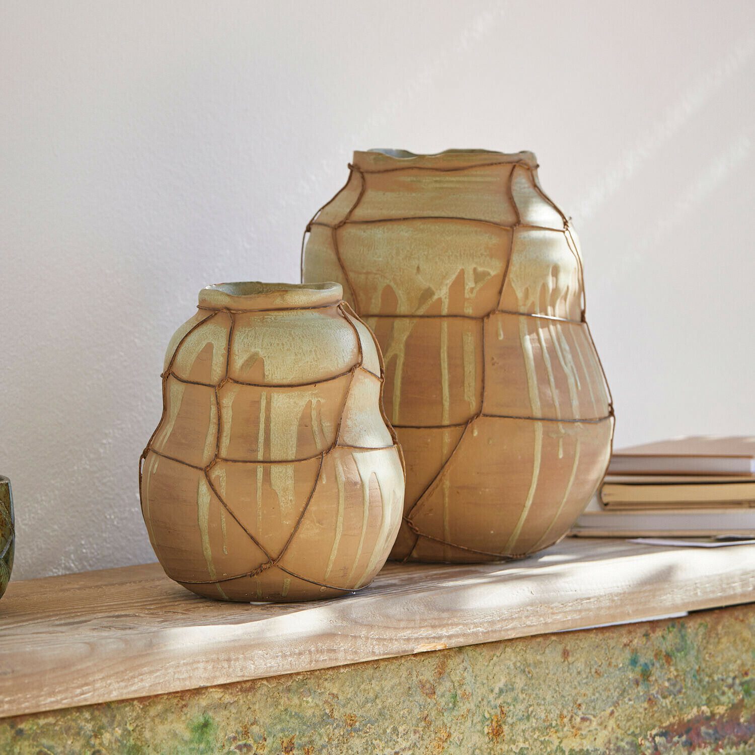 Mirabeau Übertopf Vase 2er Set Frandoro antikcreme/braun