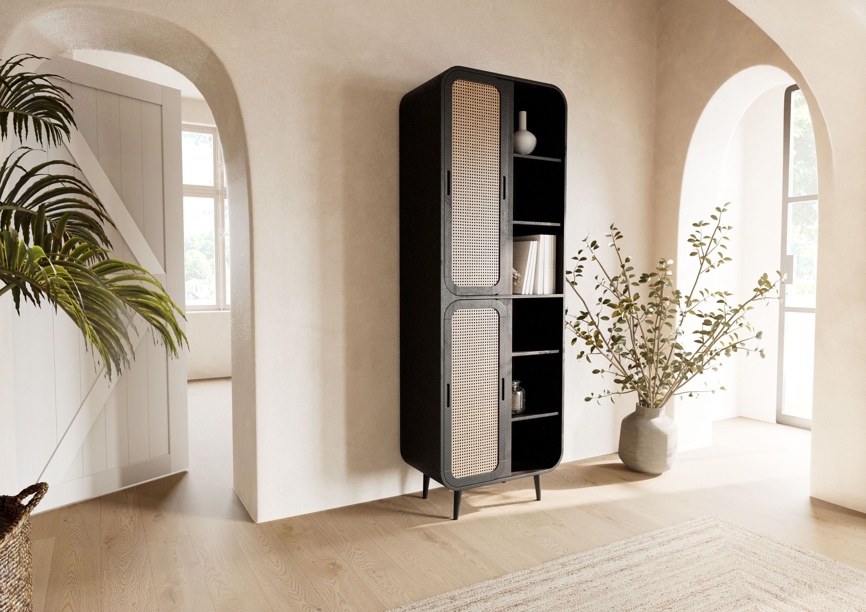 Massivmoebel24 Dreh-/Schwebetürenschrank VALENCIA (Mango 70x40x200 dunkelgrau lackiert VALENCIA #215) Mango 70x40x200 dunkelgrau lackiert VALENCIA #215