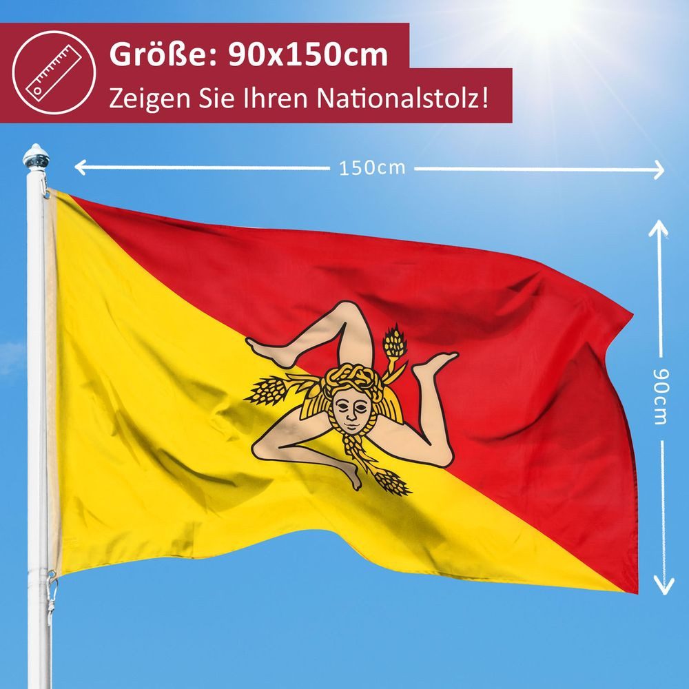 PHENO FLAGS Flagge Sizilien Flagge 90 x 150 cm Fahne Italien Sizilianische Sicilia (Hissflagge für Fahnenmast), Inkl. 2 Messing Ösen