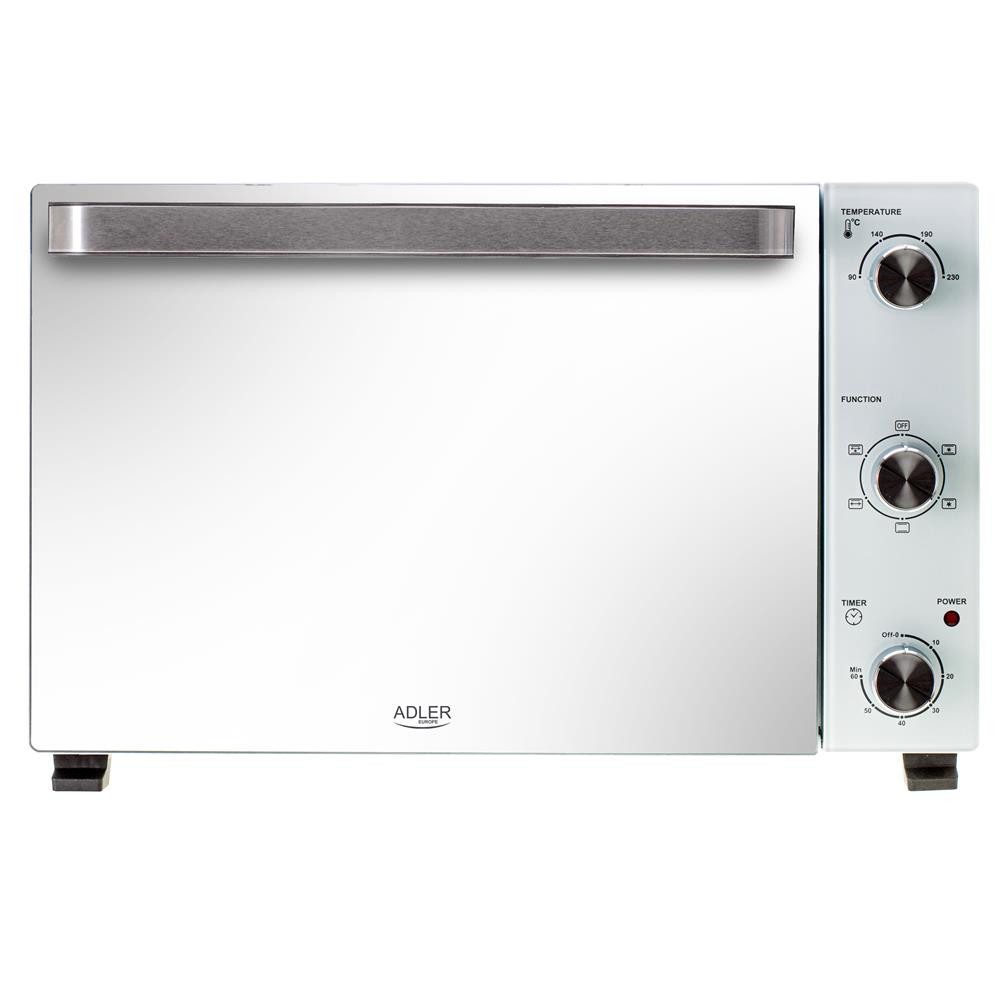 Adler Minibackofen AD 6027, Elektrobackofen, 48L, Mini Backofen, Umluft, Timer, Drehspieß, weiß