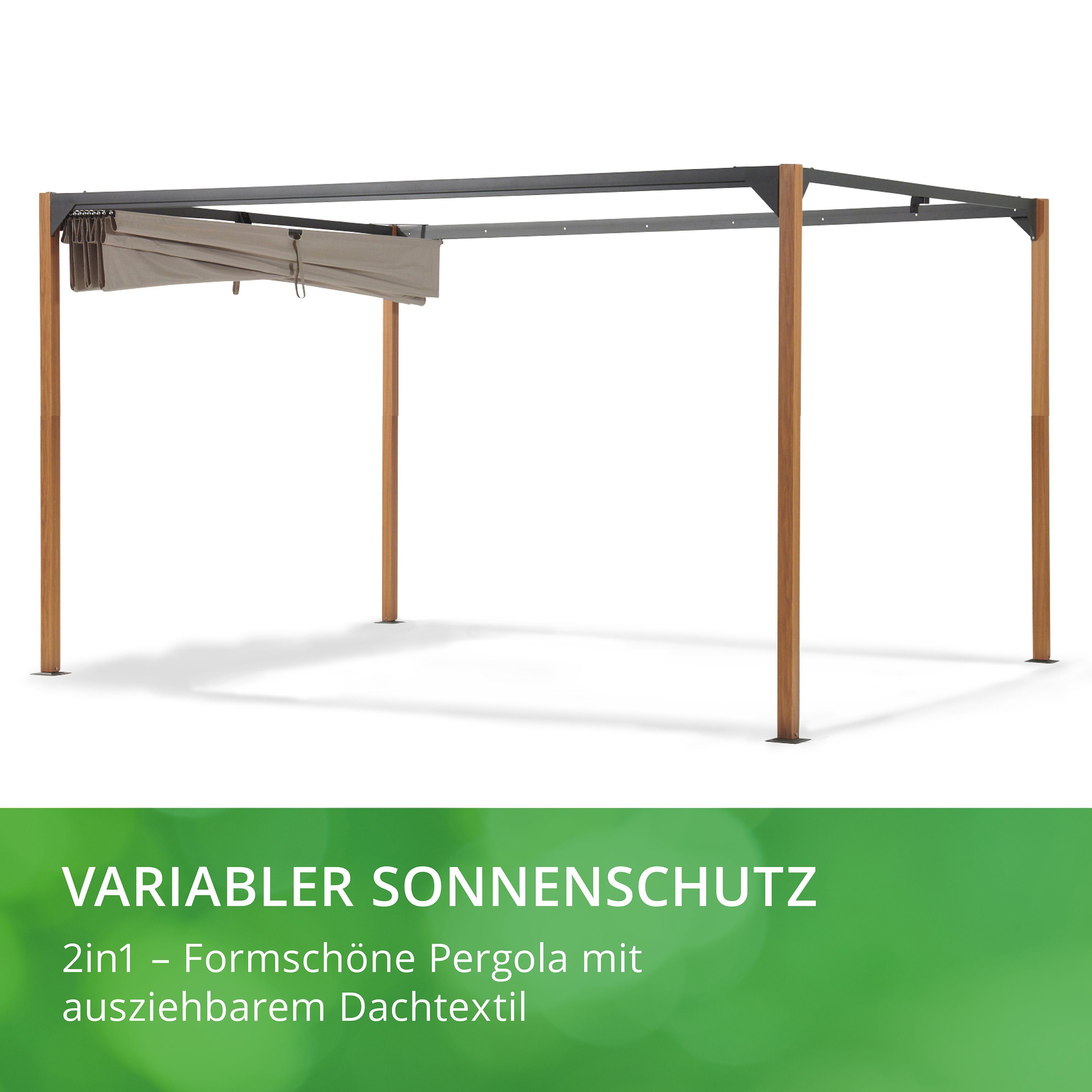 Leco Pavillon, Pergola Mara 4x3m Holzoptik mit Faltdach, Pavillon Zelt