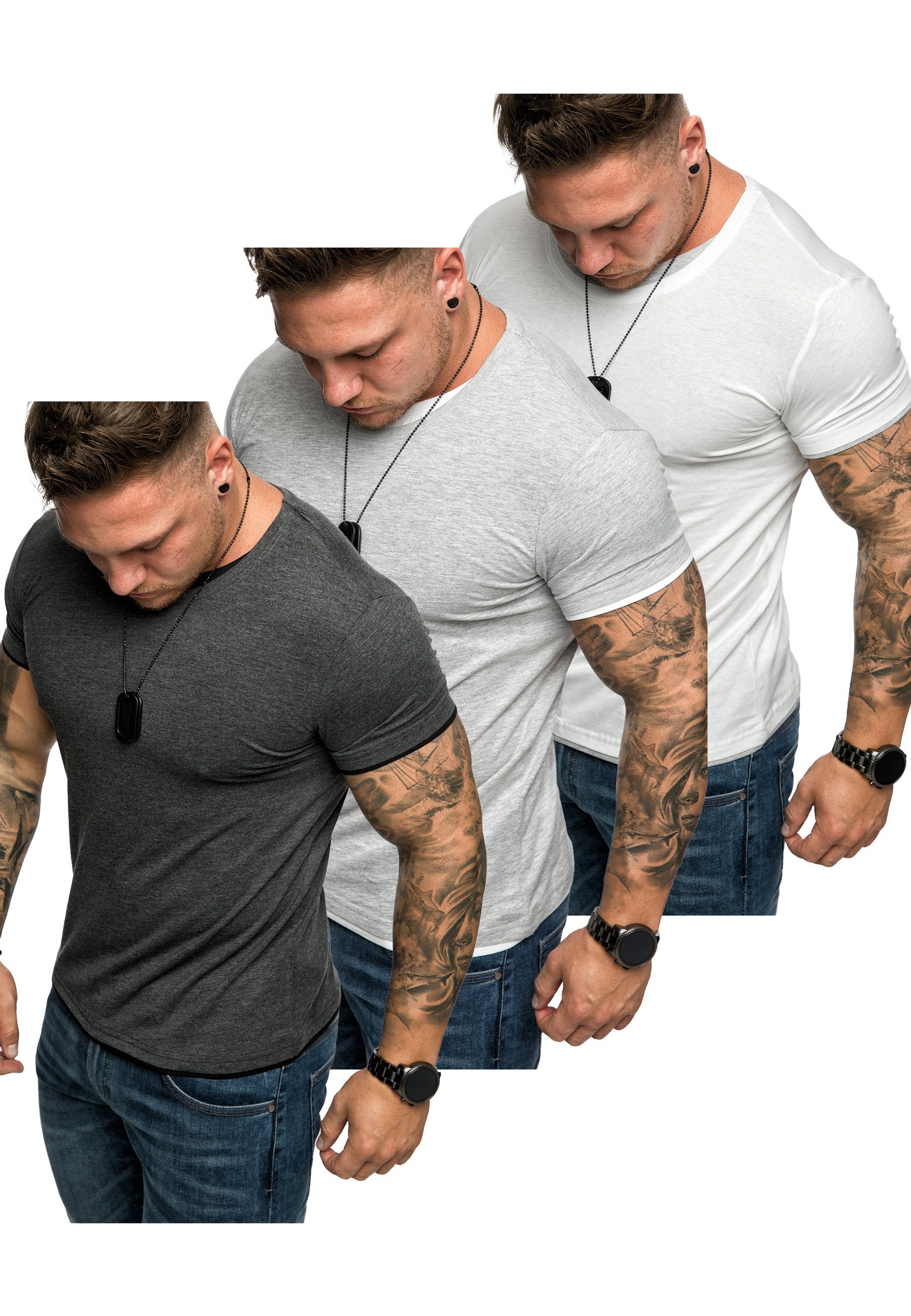 Amaci&Sons T-Shirt Basic Herren mit T-Shirt T-Shirts LAKEWOOD (3er-Pack) + 3. Anthrazit/Schwarz (Weiß/Grau Rundhalsausschnitt Grau/Weiß) Oversize + 3er-Pack