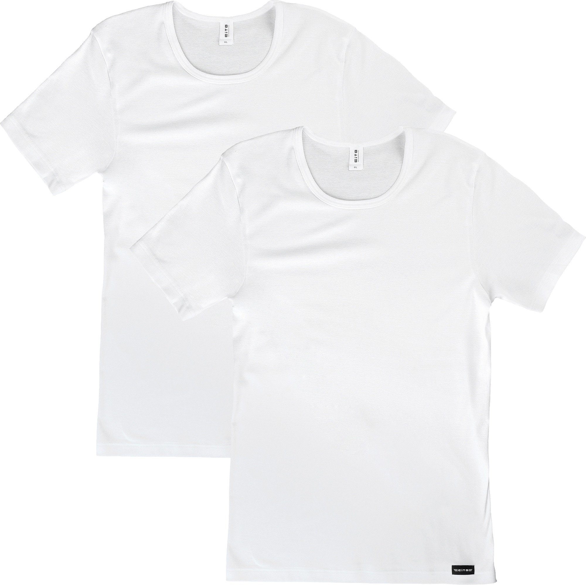 Cito T-Shirt Herren-Unterhemd, 1/2-Arm 2er-Pack Feinripp Uni weiß