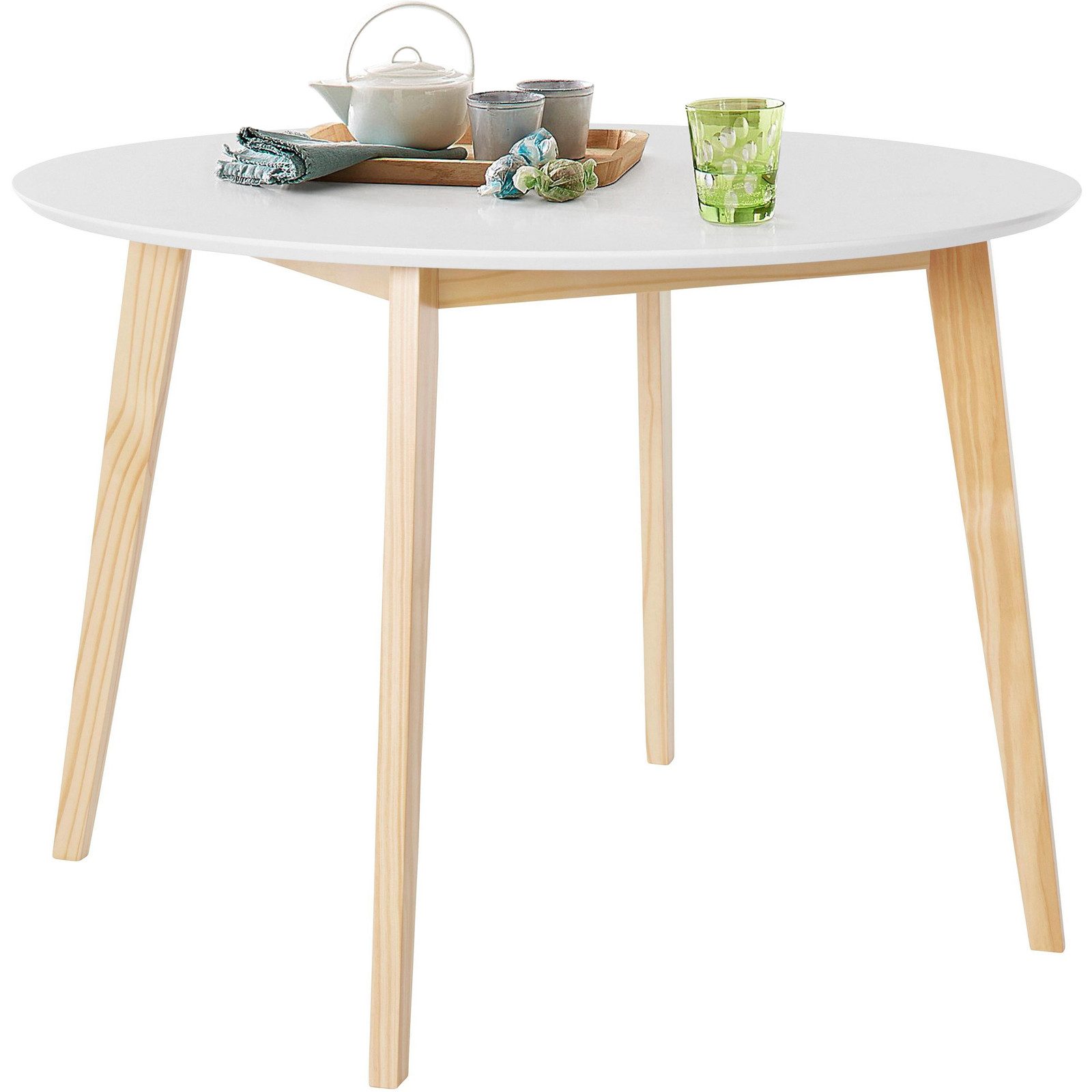 loft24 Esstisch Catelyn - Esszimmertisch Küchentisch Tisch Speisetisch, Tisch rund, MDF, Gestell aus Kiefer, Durchmesser 105 cm