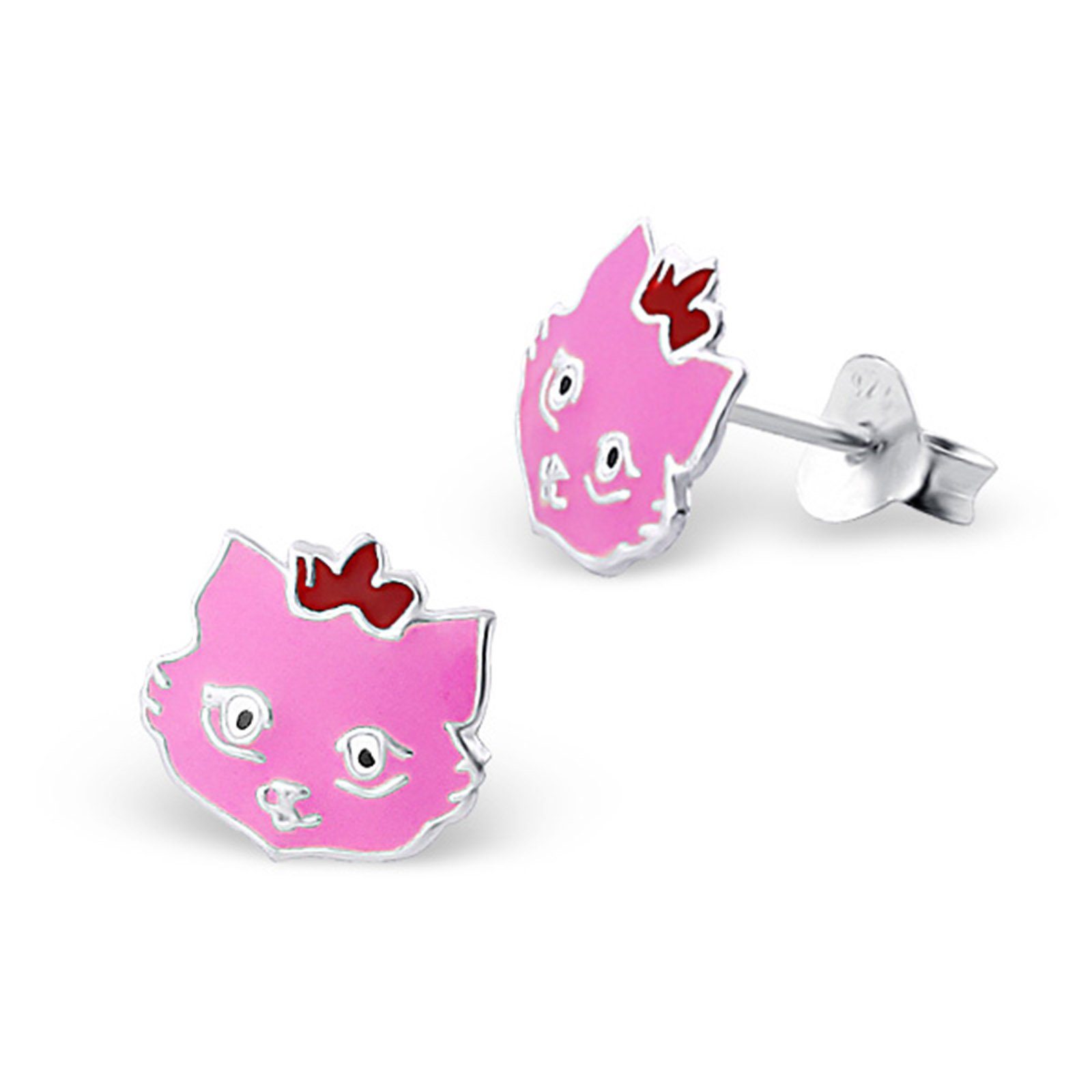 schmuck23 Paar Ohrstecker Kinder Ohrringe Katze 925 Silber, Kinderschmuck Mädchen Geschenk echte Silberohrringe