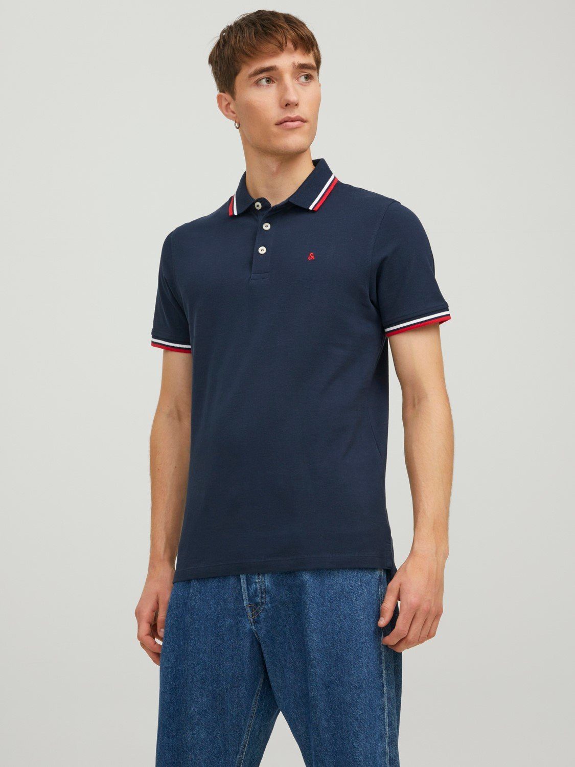 Jones Navy 3613 Shirt Cotton Hemd Pique (1-tlg) Jack Polo in Sommer Kragen Poloshirt JJEPAULOS &